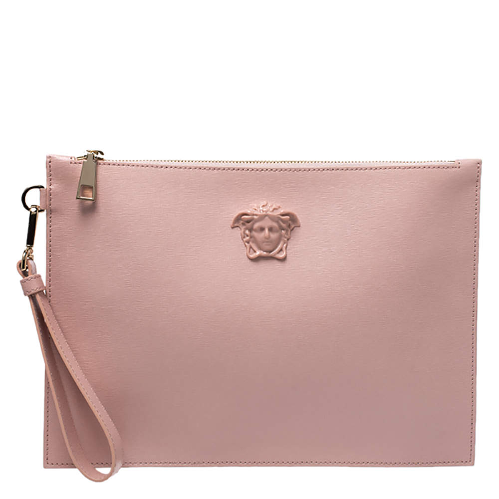 Pre Owned Versace Pink Leather Medusa Clutch