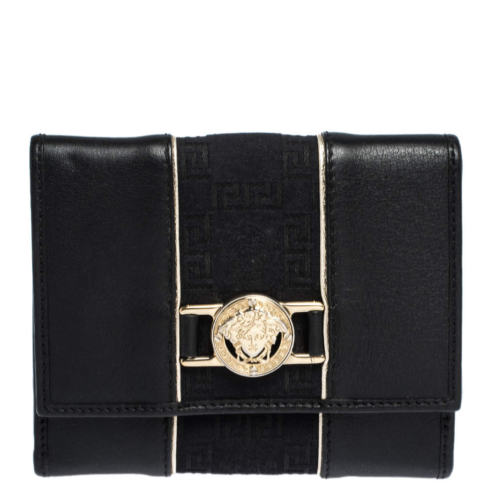 Versace Black Canvas and Leather Compact Wallet Versace | TLC