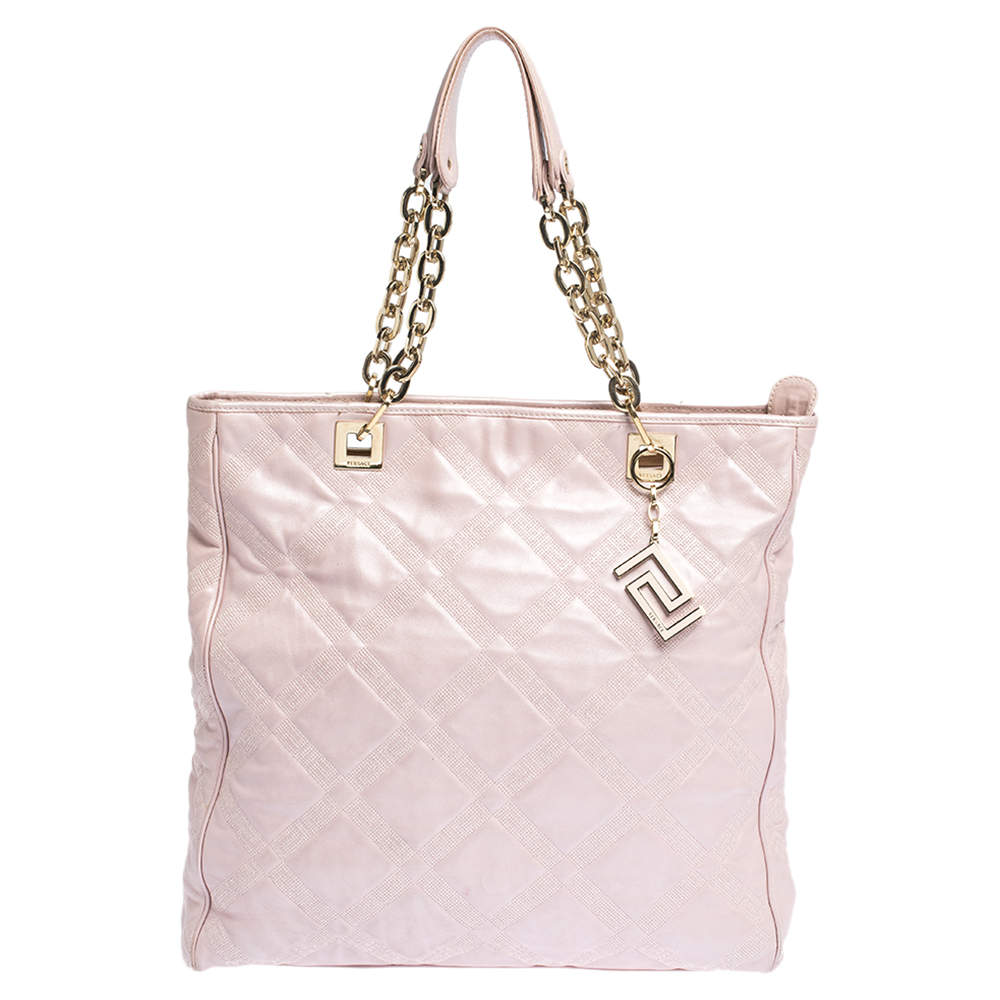 مملوكة مسبقًا Versace Pearl Pink Leather Chain Shopper Tote