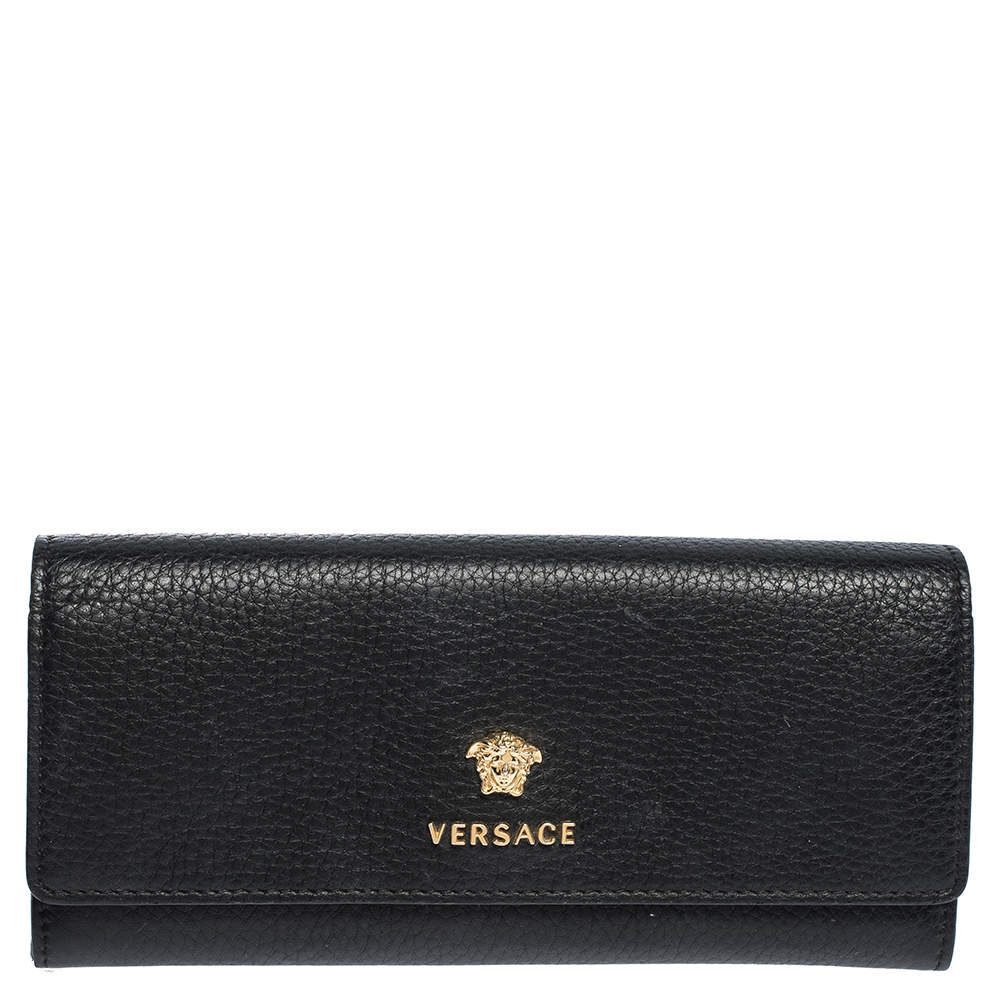 Pre Owned Versace Black Leather Medusa Continental Wallet