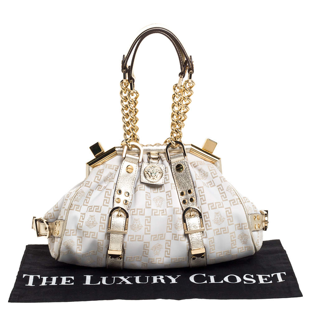 Versace Brown/Cream Croc Embossed Leather Madonna Boston Bag Versace