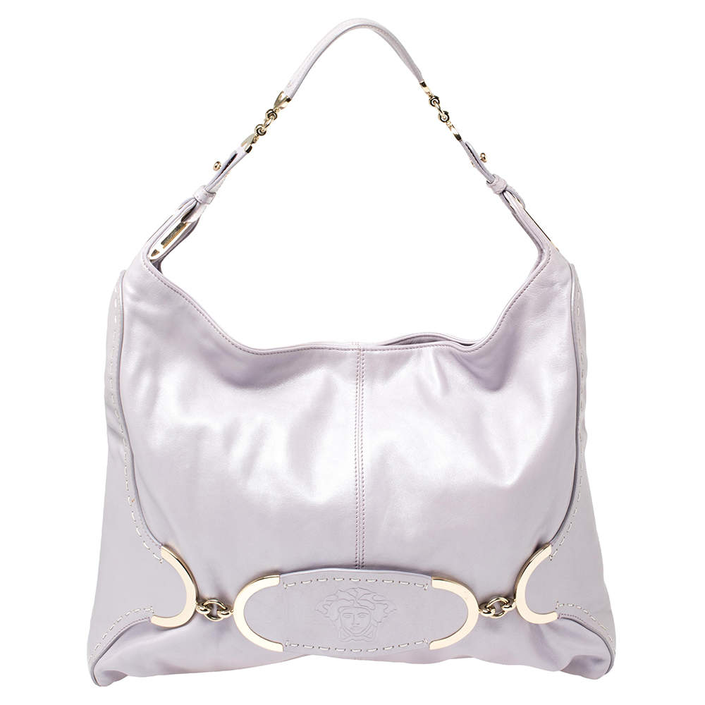 Pre Owned Versace Lilac Leather Medusa Embossed Hobo 