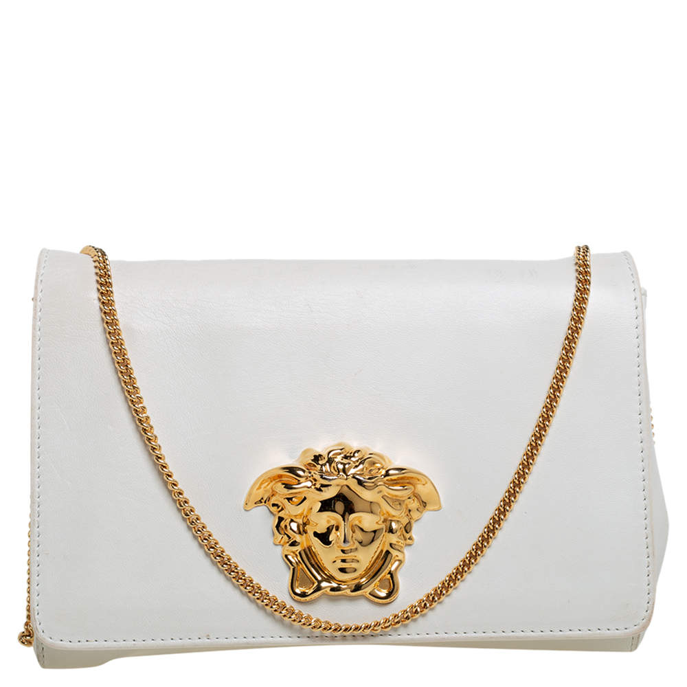 Versace White Leather Medusa Sultan Shoulder Bag