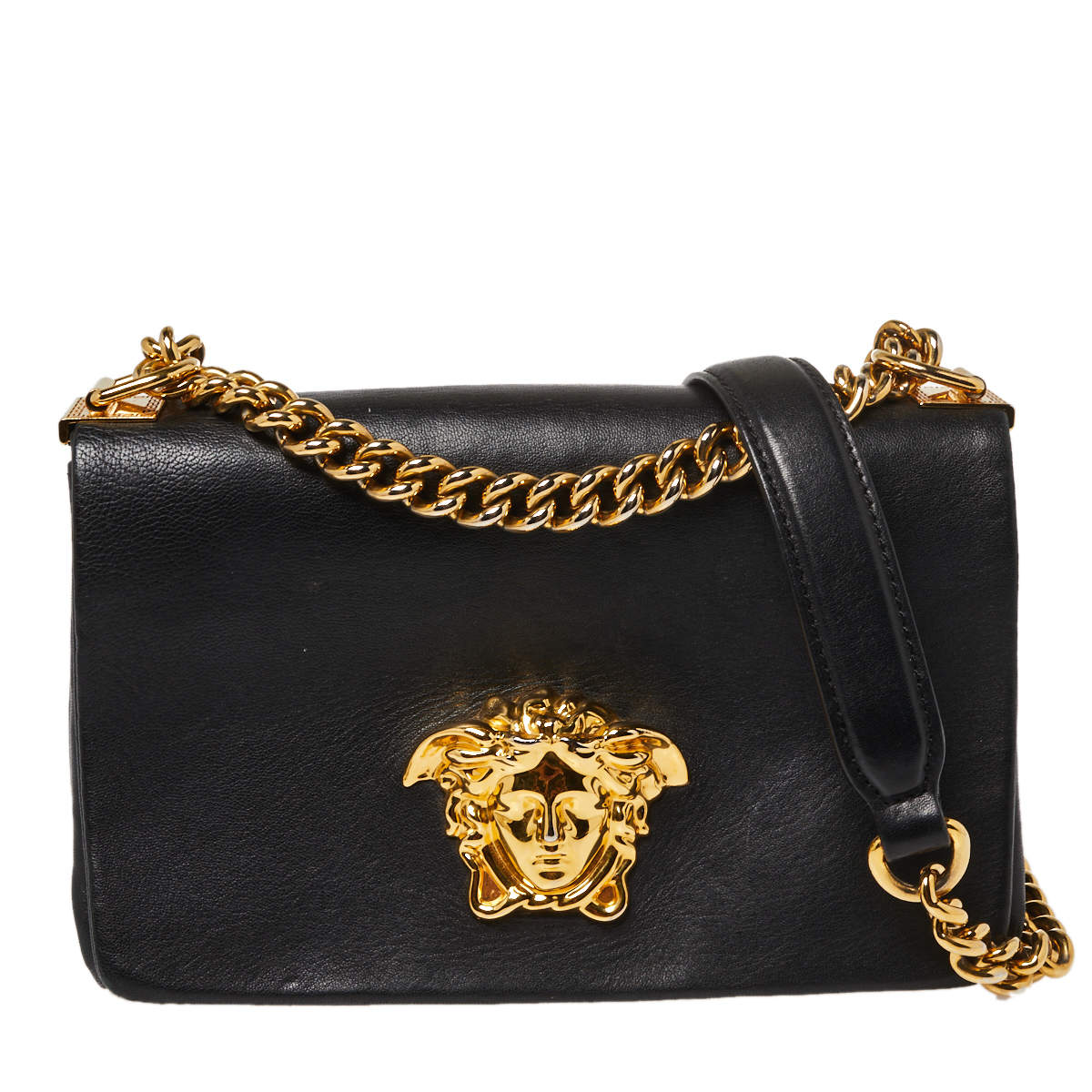 Versace Black Leather Donna Palazzo Shoulder Bag Versace