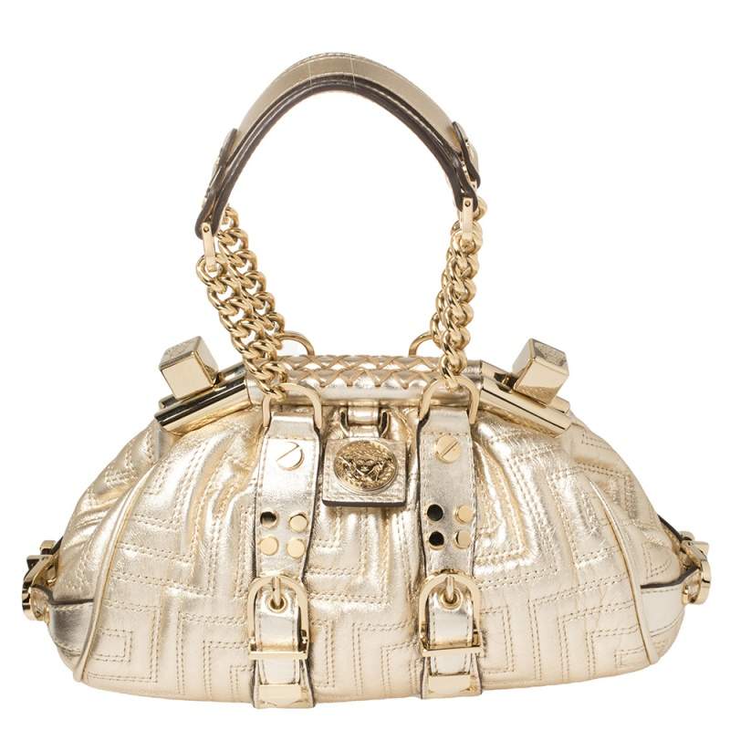 مملوكة مسبقًا Versace Gold Quilted Leather Mini Madonna Frame Bag