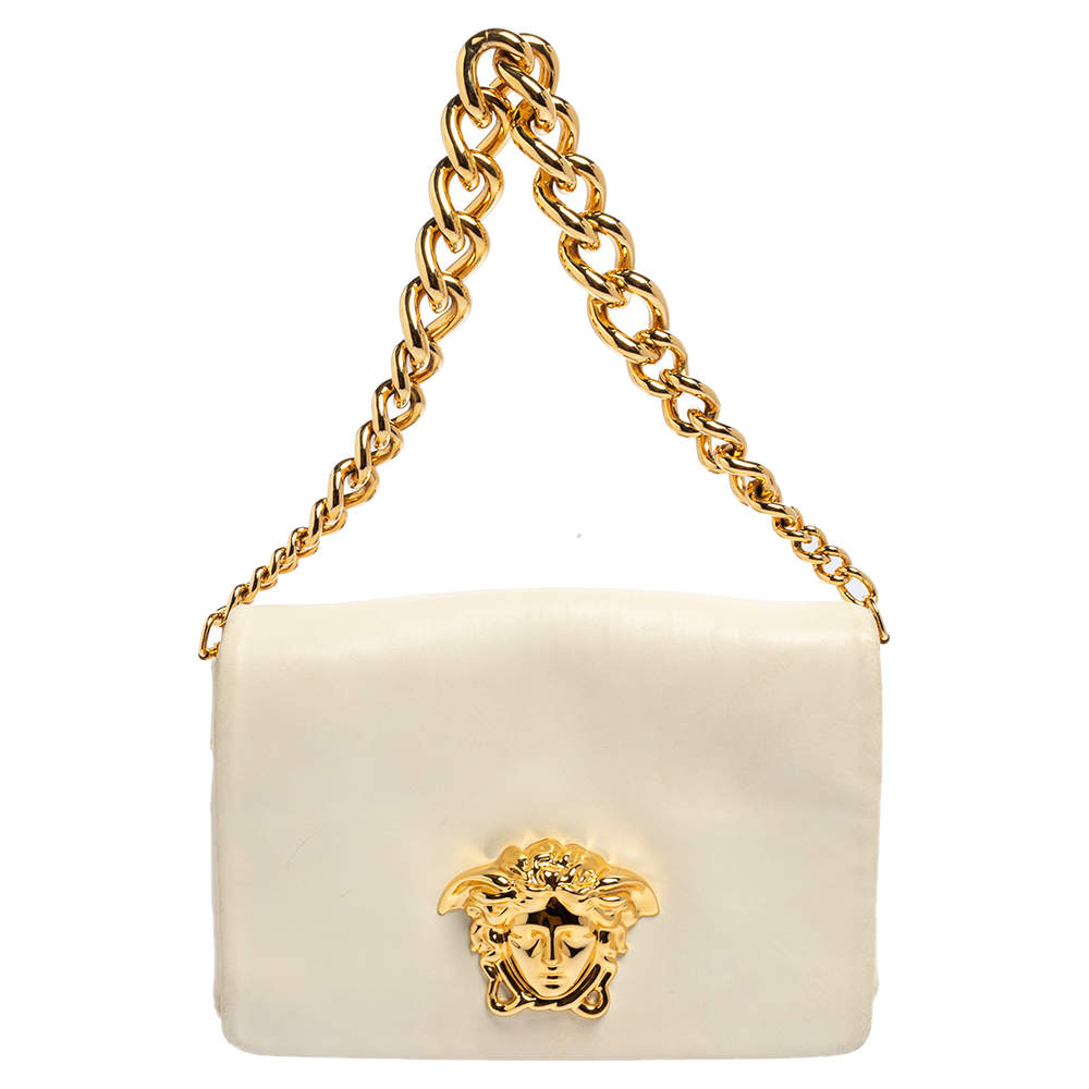 Versace White Leather Medusa Flap Shoulder Bag