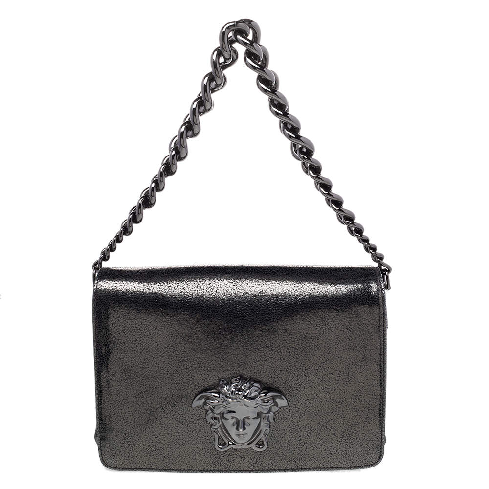 Pre Owned Versace Black Leather Medusa Palazzo Sultan Shoulder Bag