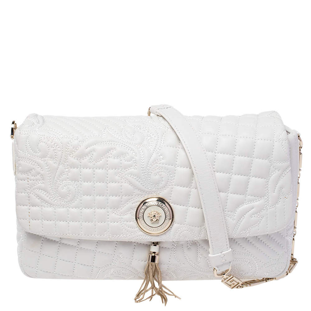 Pre Owned Versace White Leather Vanitas Medea Shoulder Bag