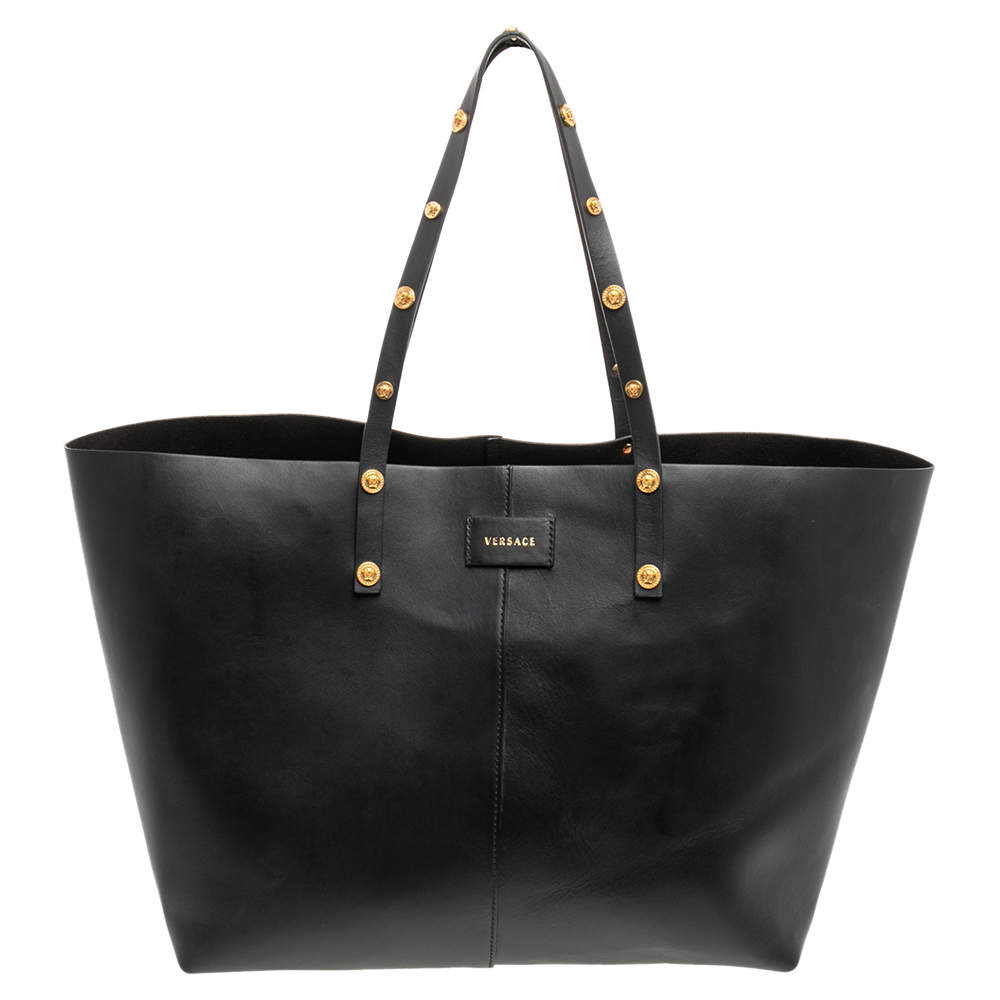 Versace Black Leather Tote Versace The Luxury Closet