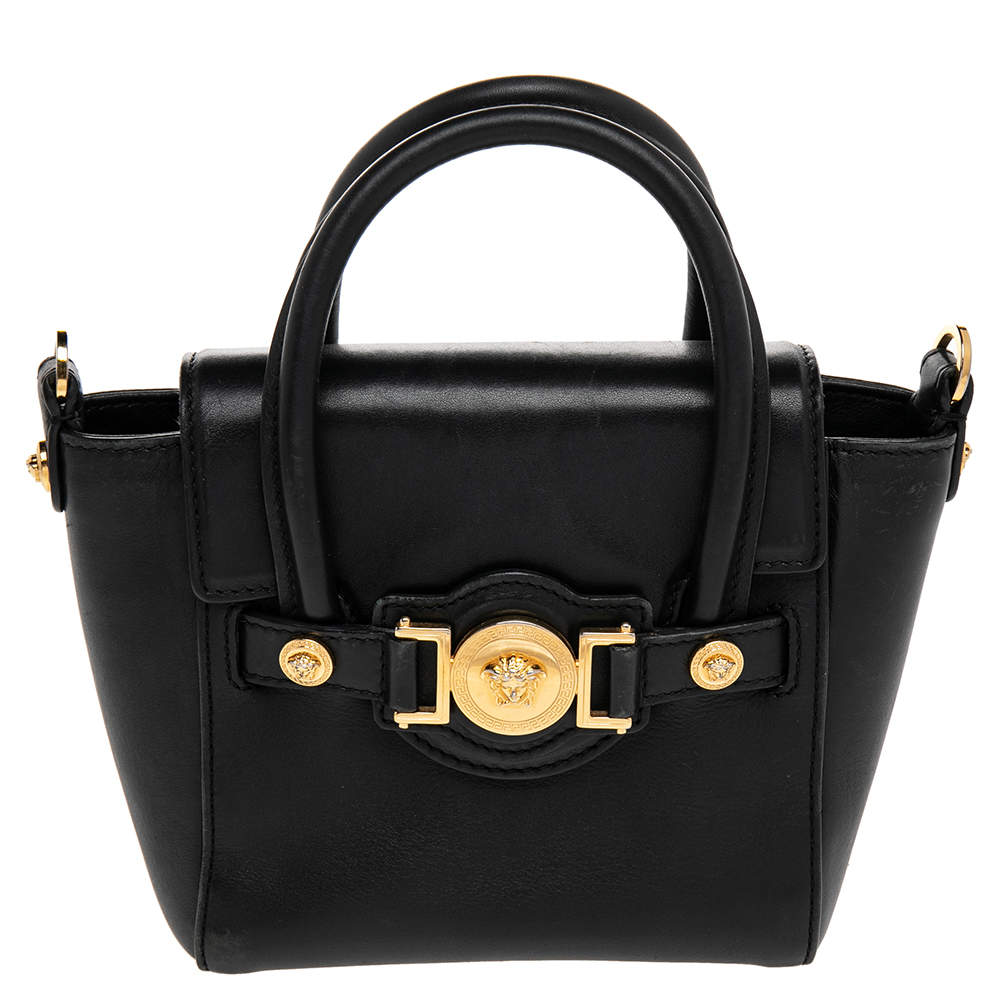 Pre Owned Versace Black Leather Mini Signature Satchel