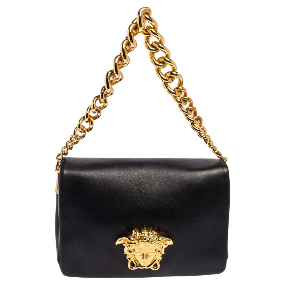 Pre Owned Versace Black Leather Medusa Sultan Shoulder Bag