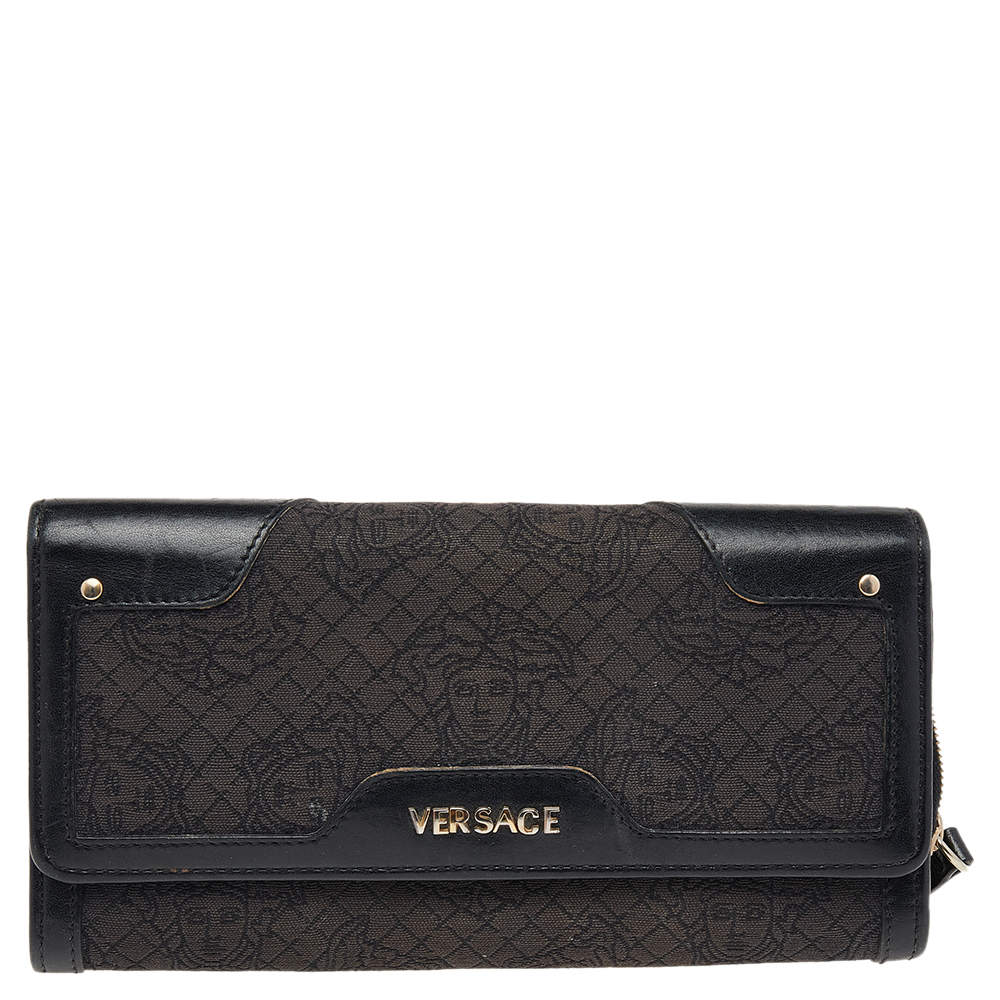 مملوكة مسبقًا Versace Black Monogram Canvas and Leather Wallet on Chain