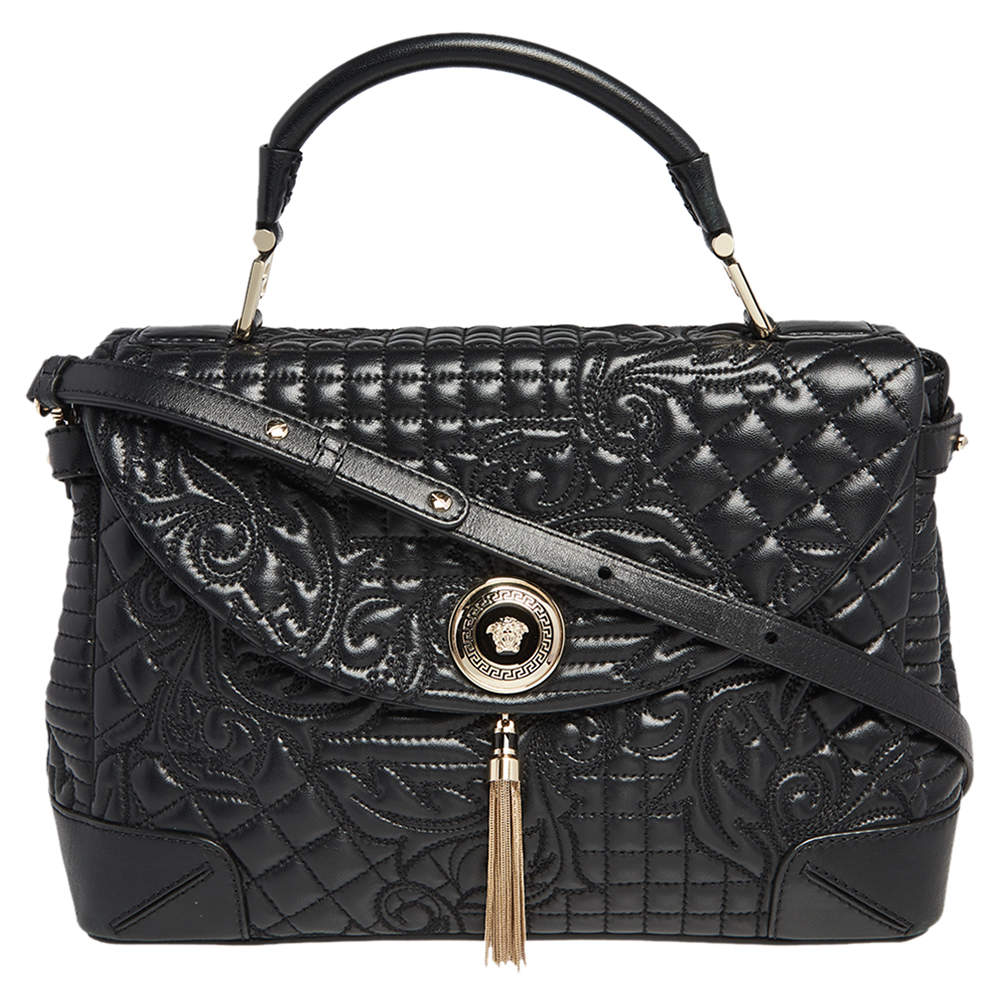 Versace Black Barocco Leather Altea Top Handle Bag