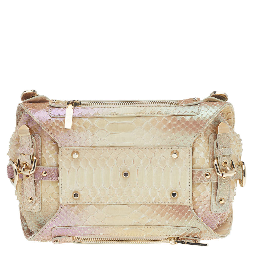 VERSACE Unica Python Embossed Leather Crossbody Bag White