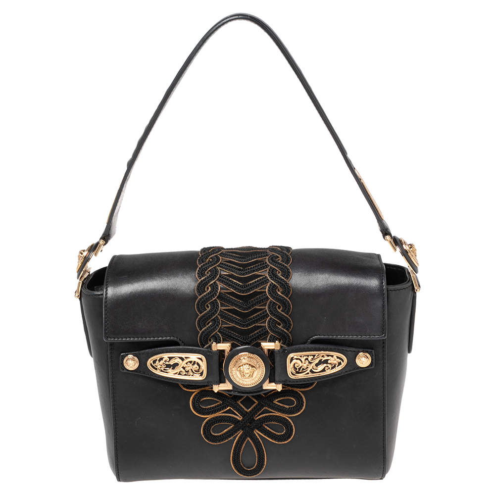 Pre Owned Versace Black Leather D Signature Medusa Shoulder Bag