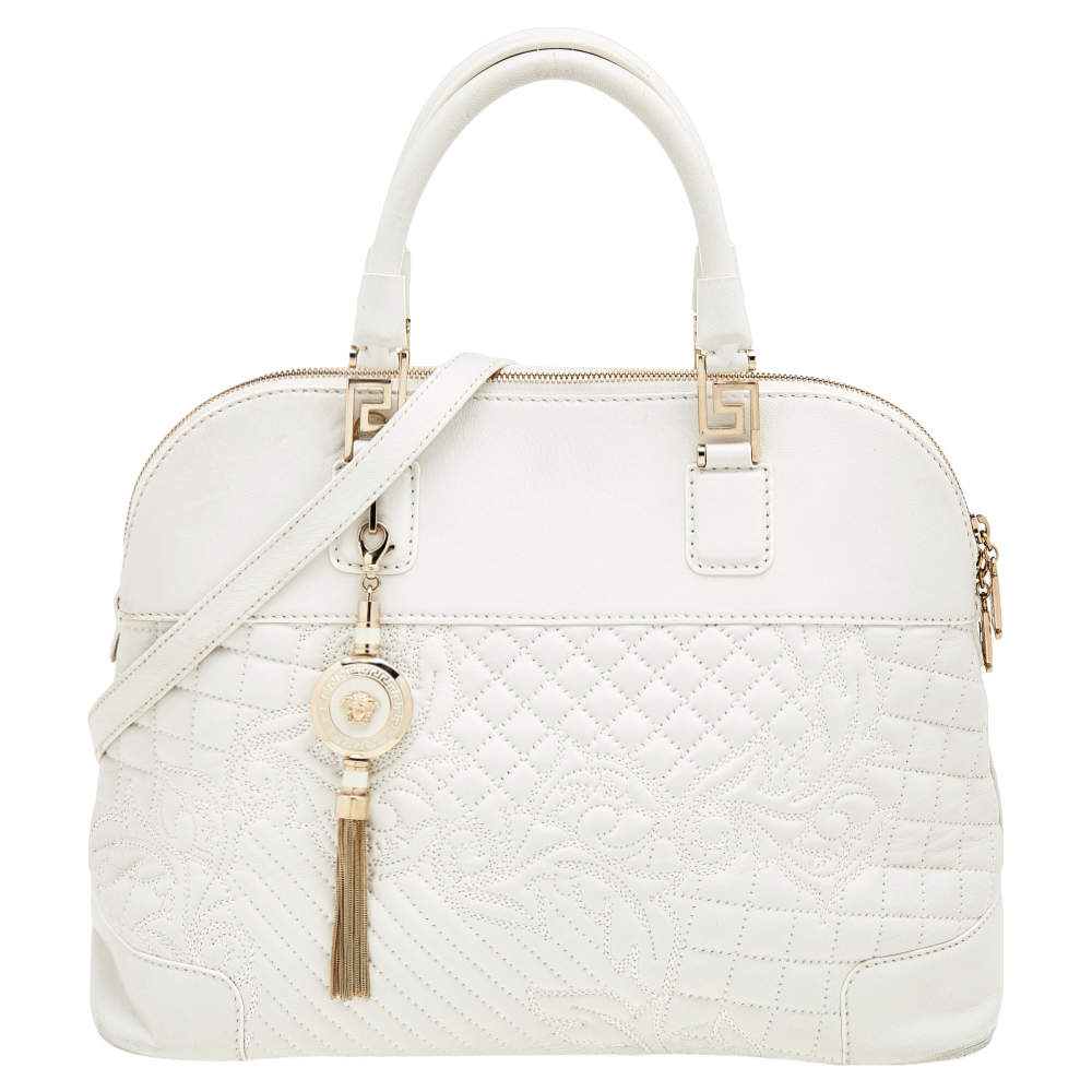 Pre Owned Versace White Leather Athena Barocco Vanitas Satchel