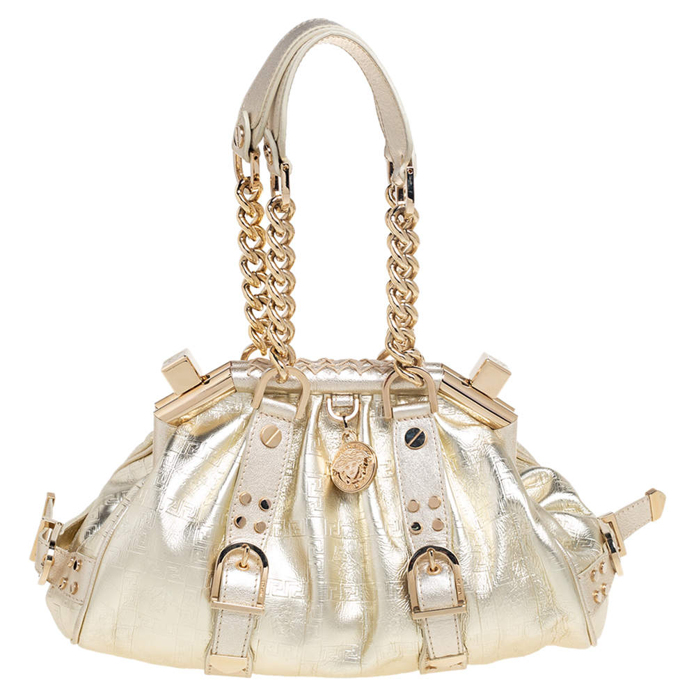 Pre Owned Versace Gold Leather Madonna Satchel