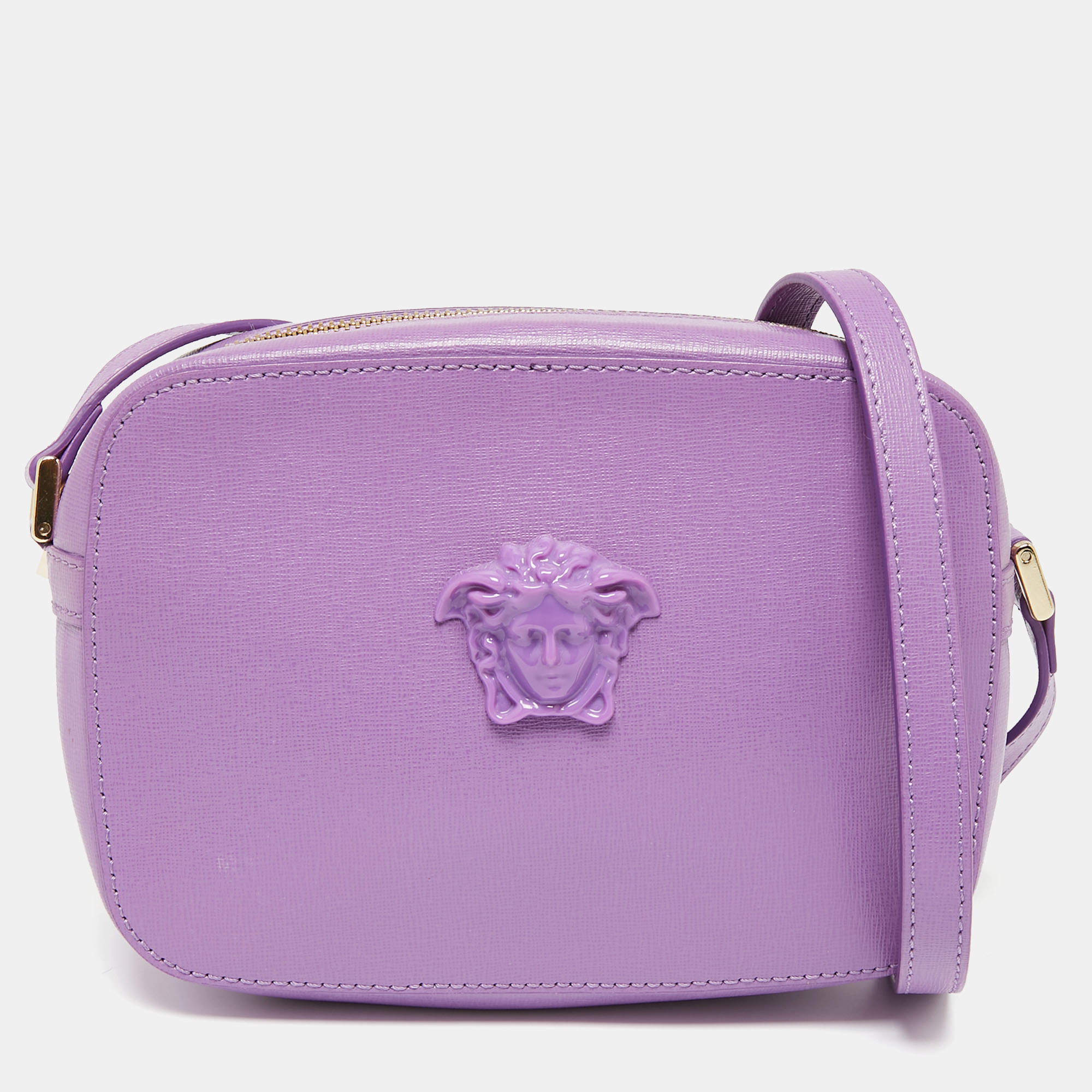 Pre Owned Versace Purple Leather Palazzo Camera Crossbody Bag 
