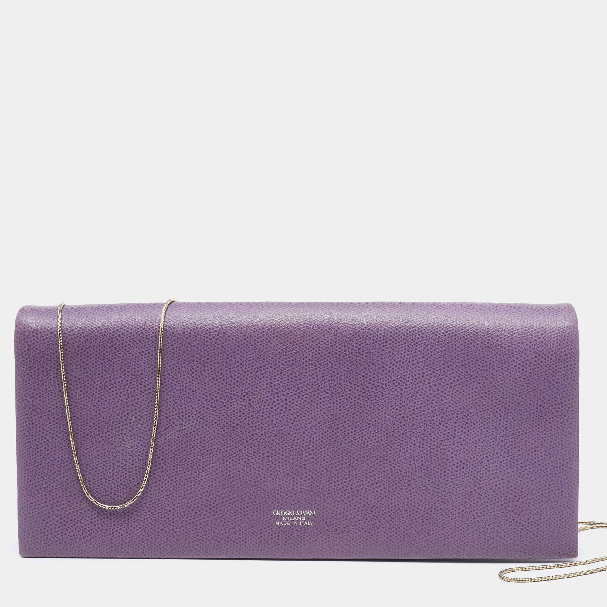 Pre Owned Giorgio Armani Purple Leather Chain Clutch