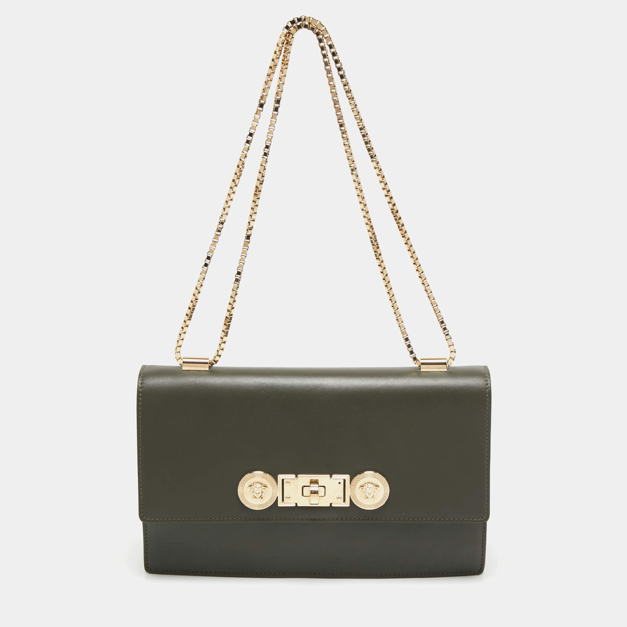 Pre Owned Versace Grey Leather Medusa Shoulder Bag