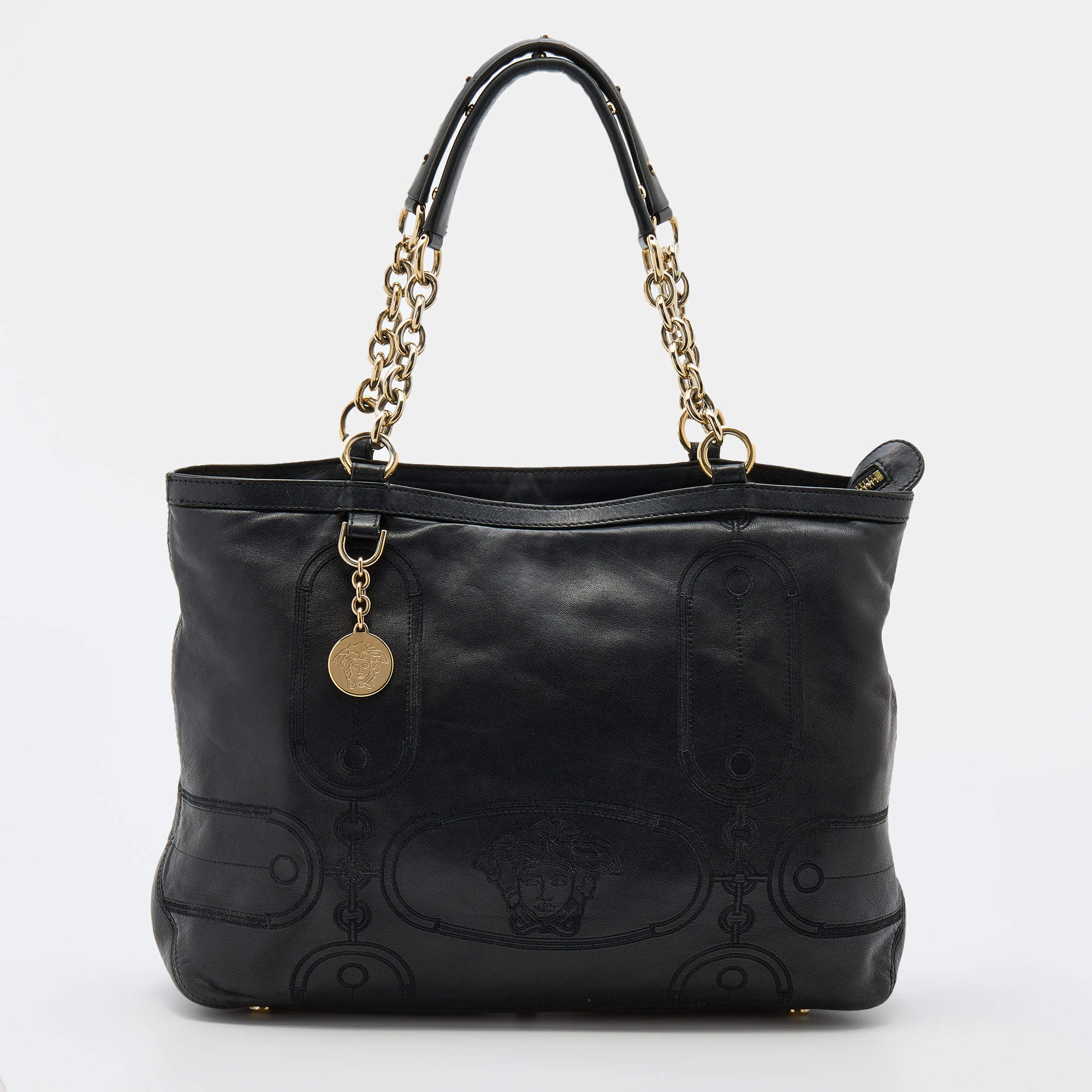 Pre Owned Versace Black Leather Tote