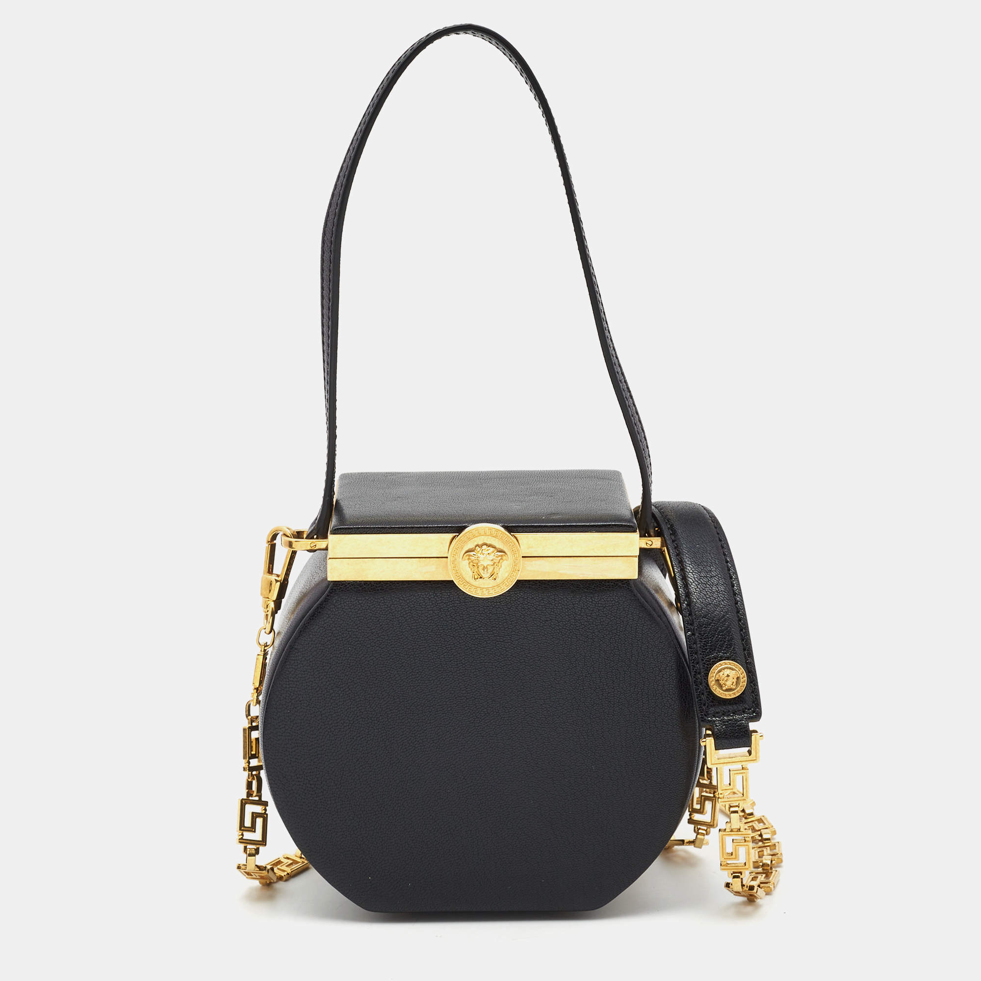 Pre Owned Versace Black Leather Tribute Vanity Case Bag