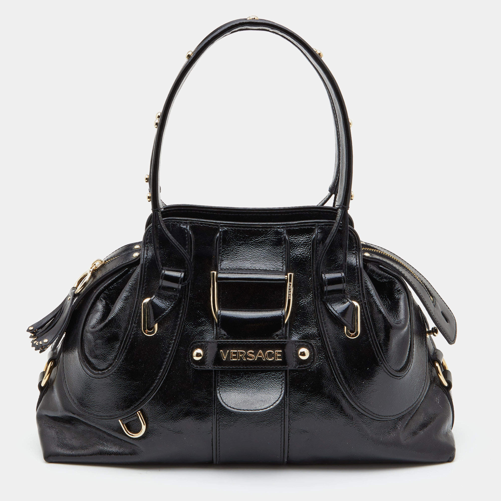 Pre Owned Versace Black Patent Leather Satchel  