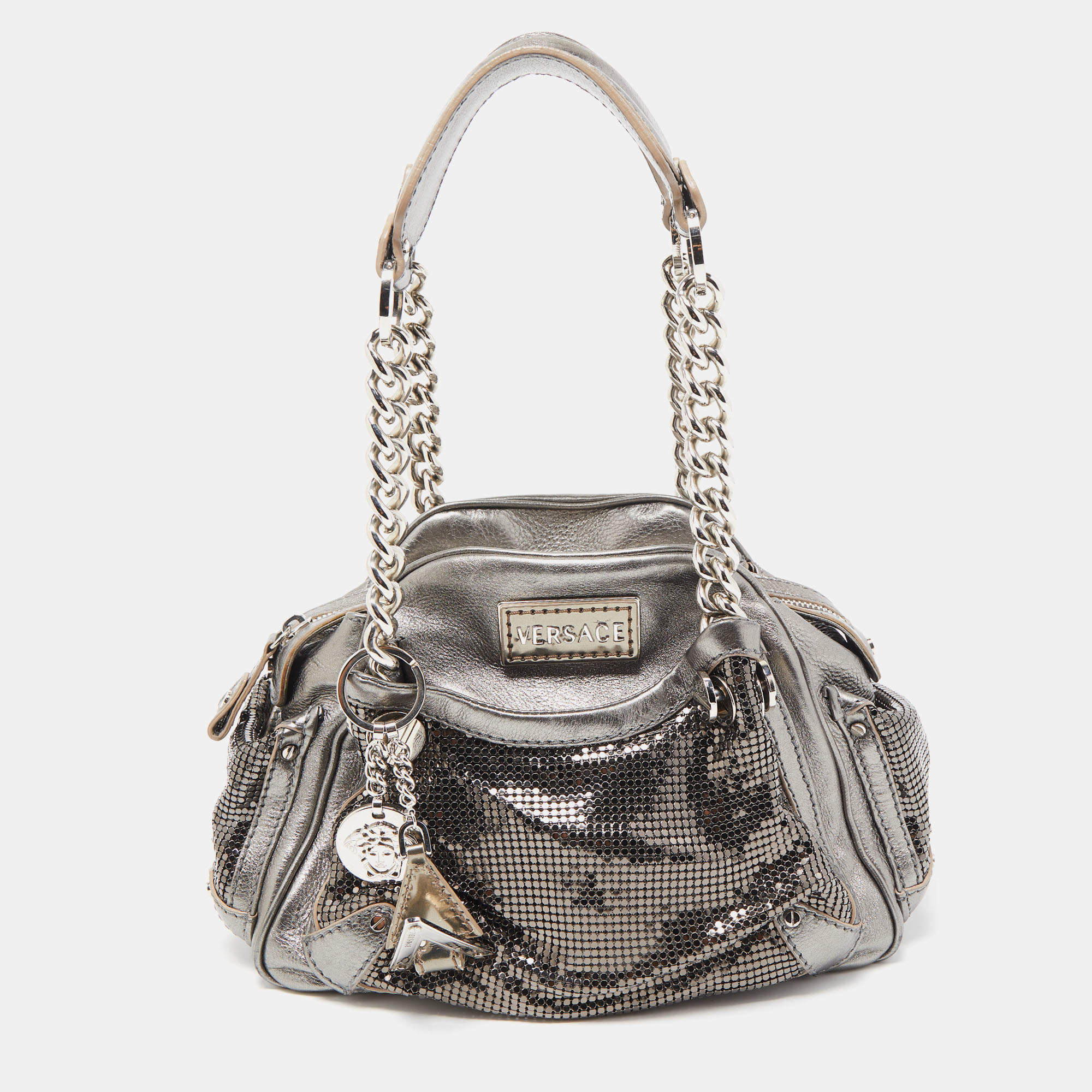 Pre Owned Versace Metallic Leather and Metallic Mesh Chain Link Bag