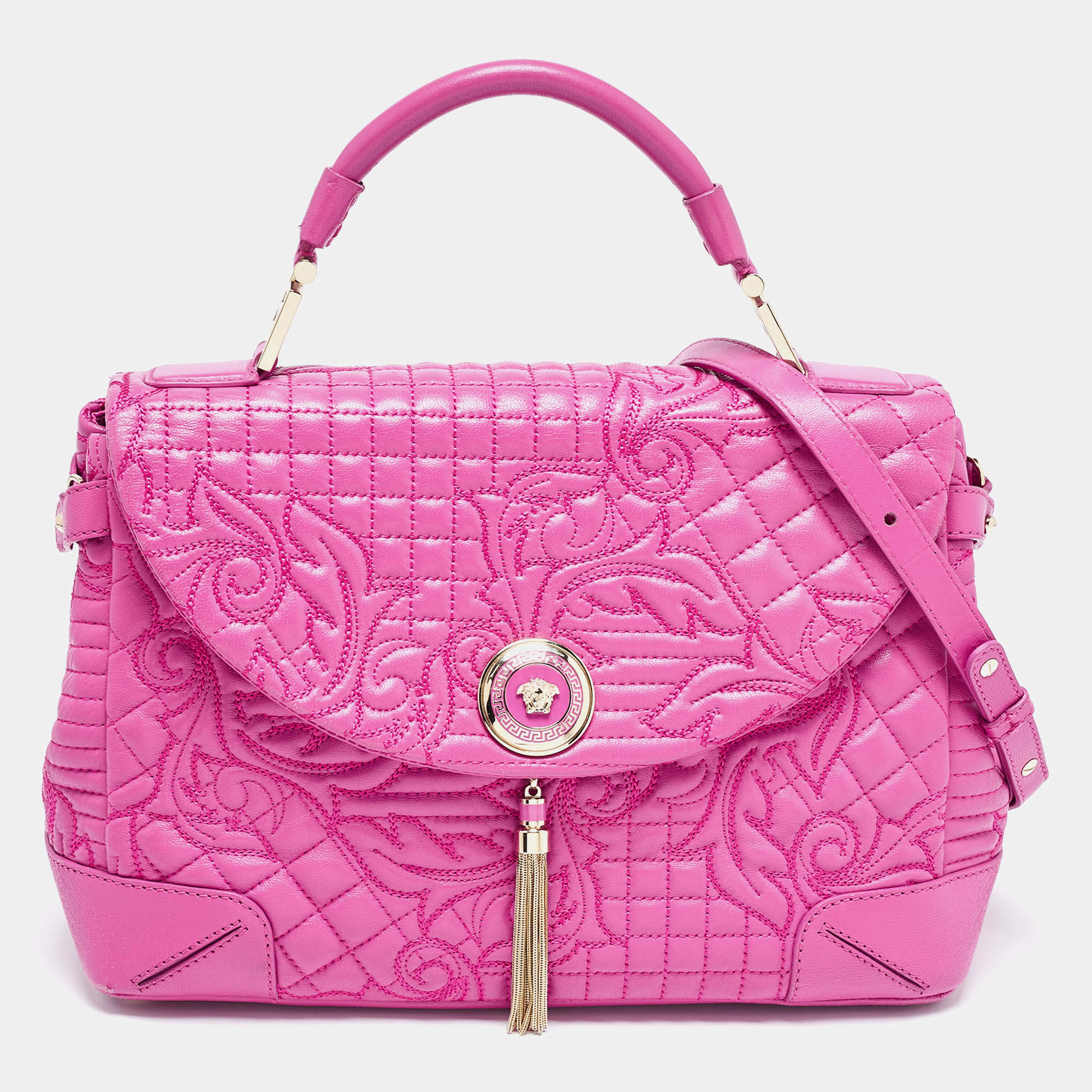 Versace Majenta Barocco Leather Altea Top Handle Bag