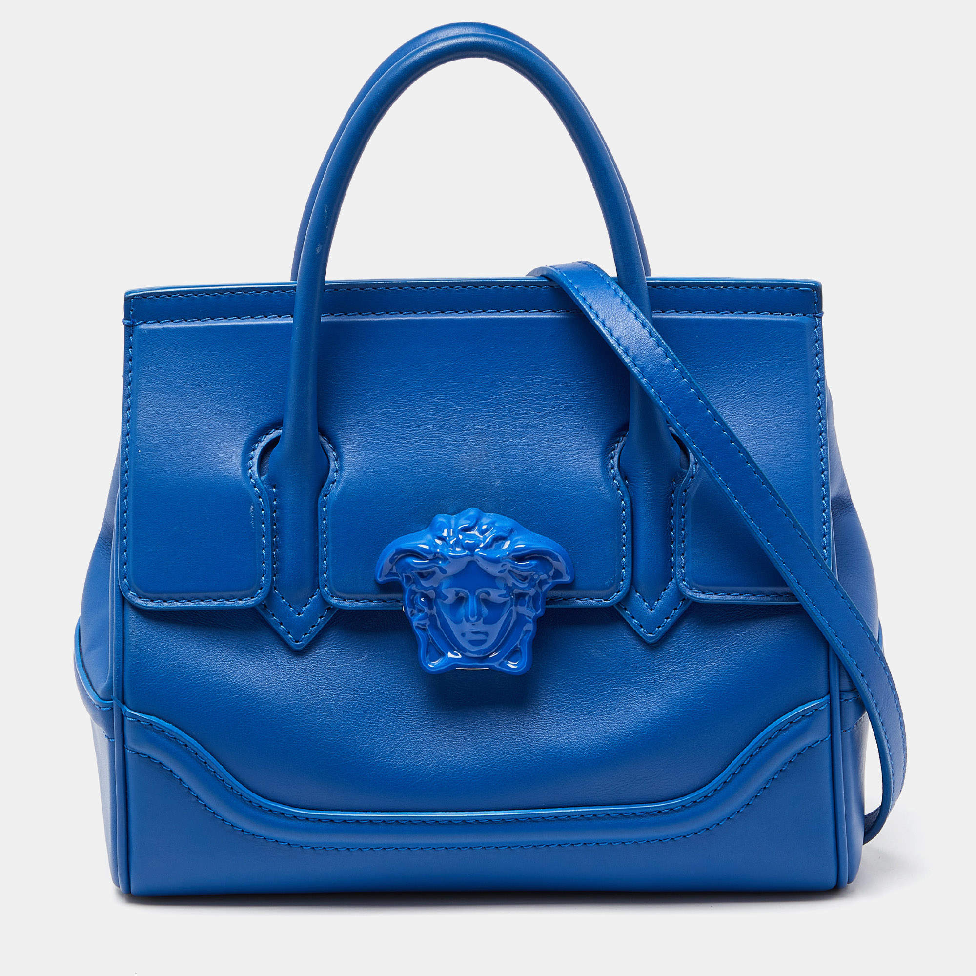 Pre Owned Versace Blue Leather Empire Palazzo Tote