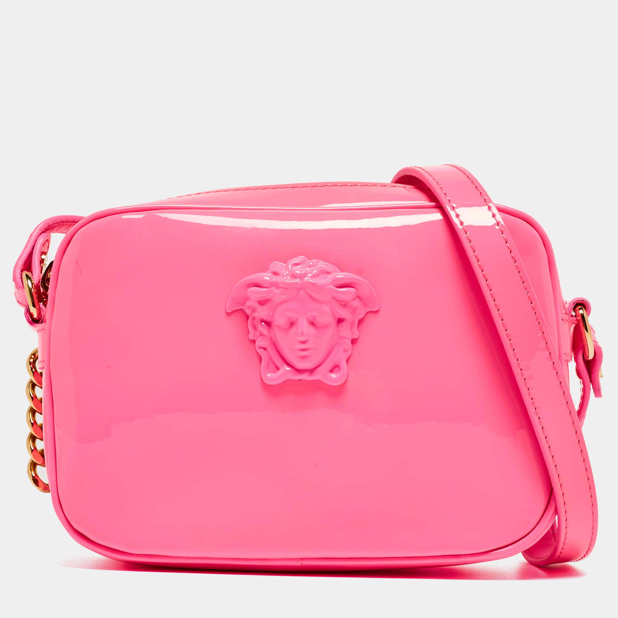 Versace Pink Patent Leather Palazzo Medusa Camera Bag