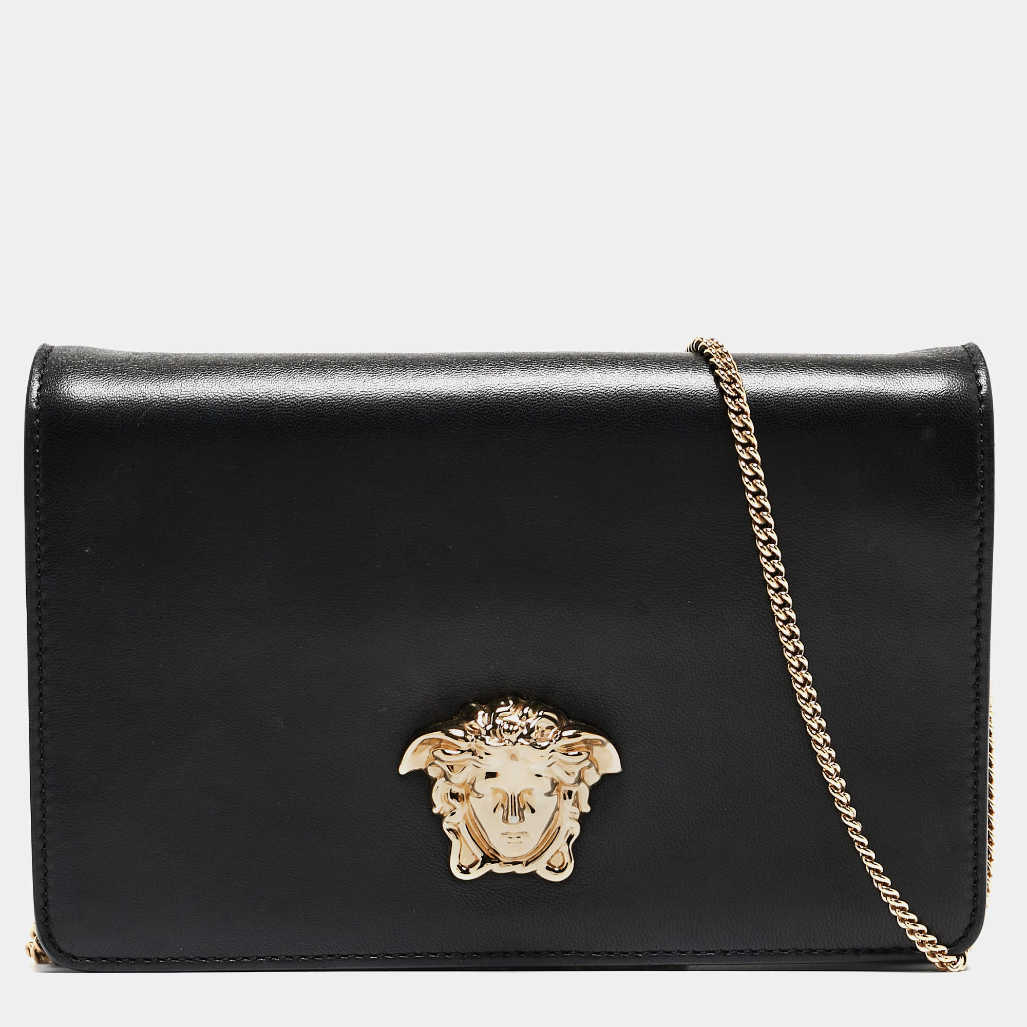 Pre Owned Versace Black Leather Medusa Palazzo Shoulder Bag
