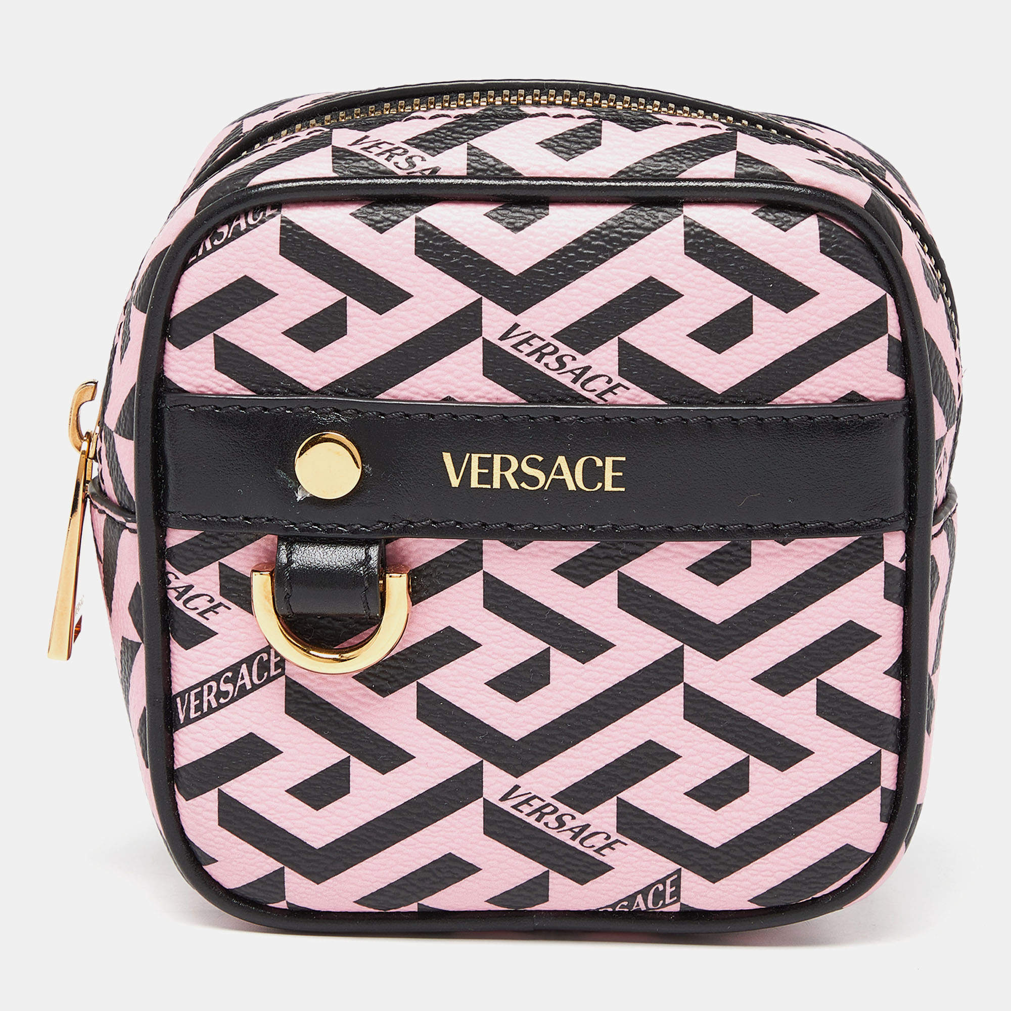 Pre Owned Versace Pink/Black La Greca Signature Coated Canvas Square Pouch