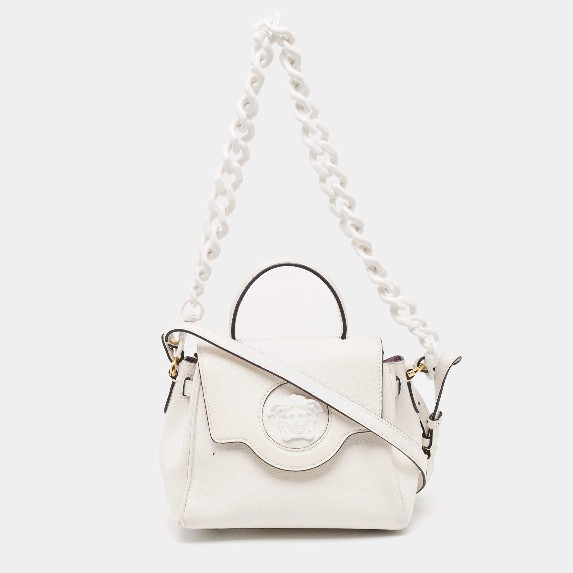 Versace Off White Leather La Medusa Top Handle Bag