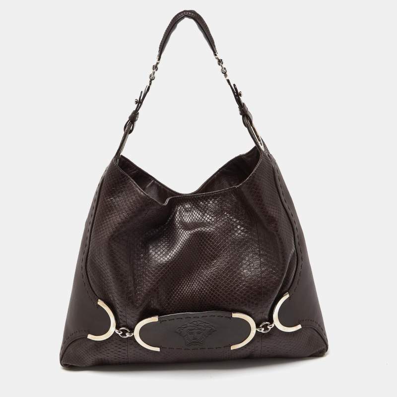 Versace Brown Python and Leather Hobo