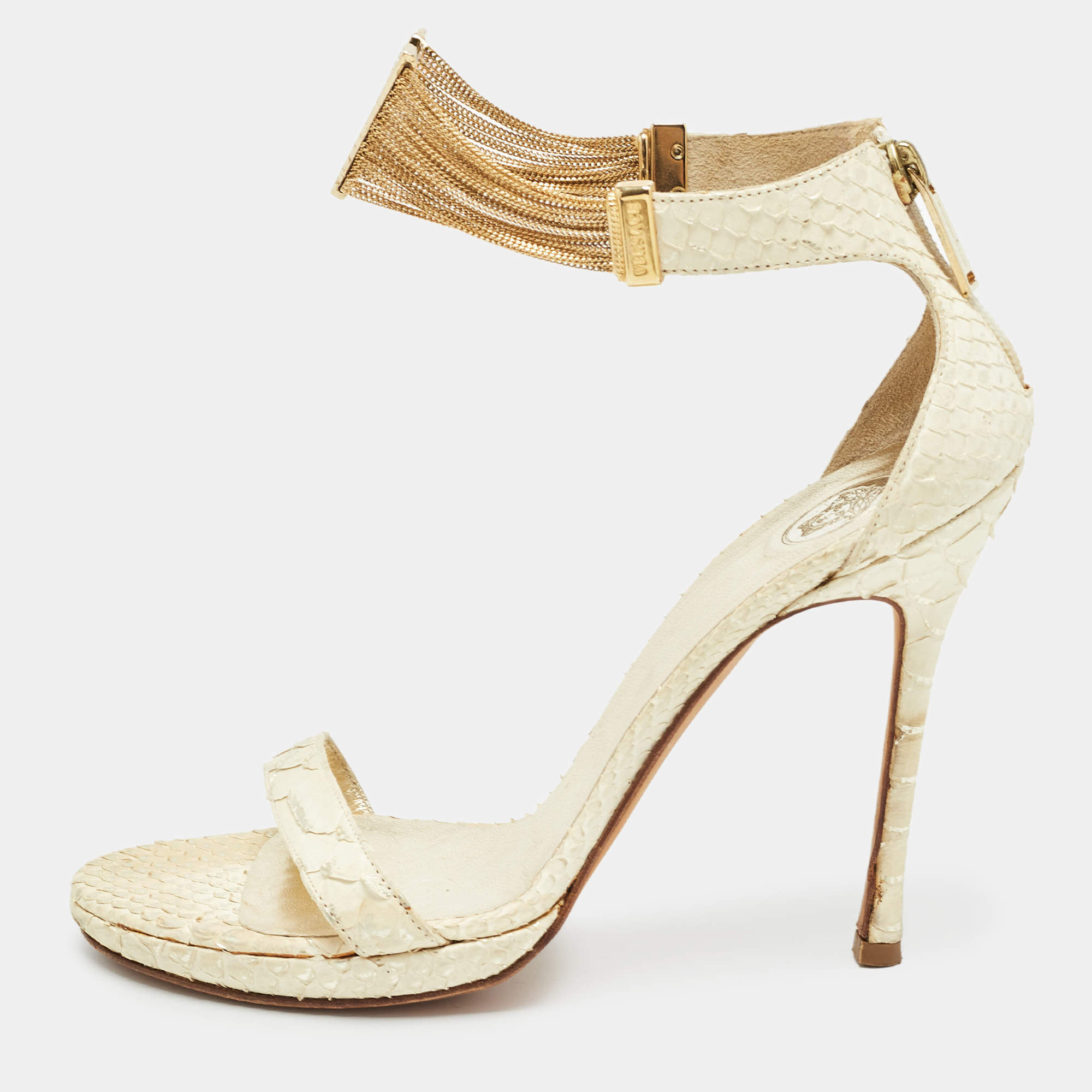 Versace Cream Python Ankle Strap Sandals Size 39