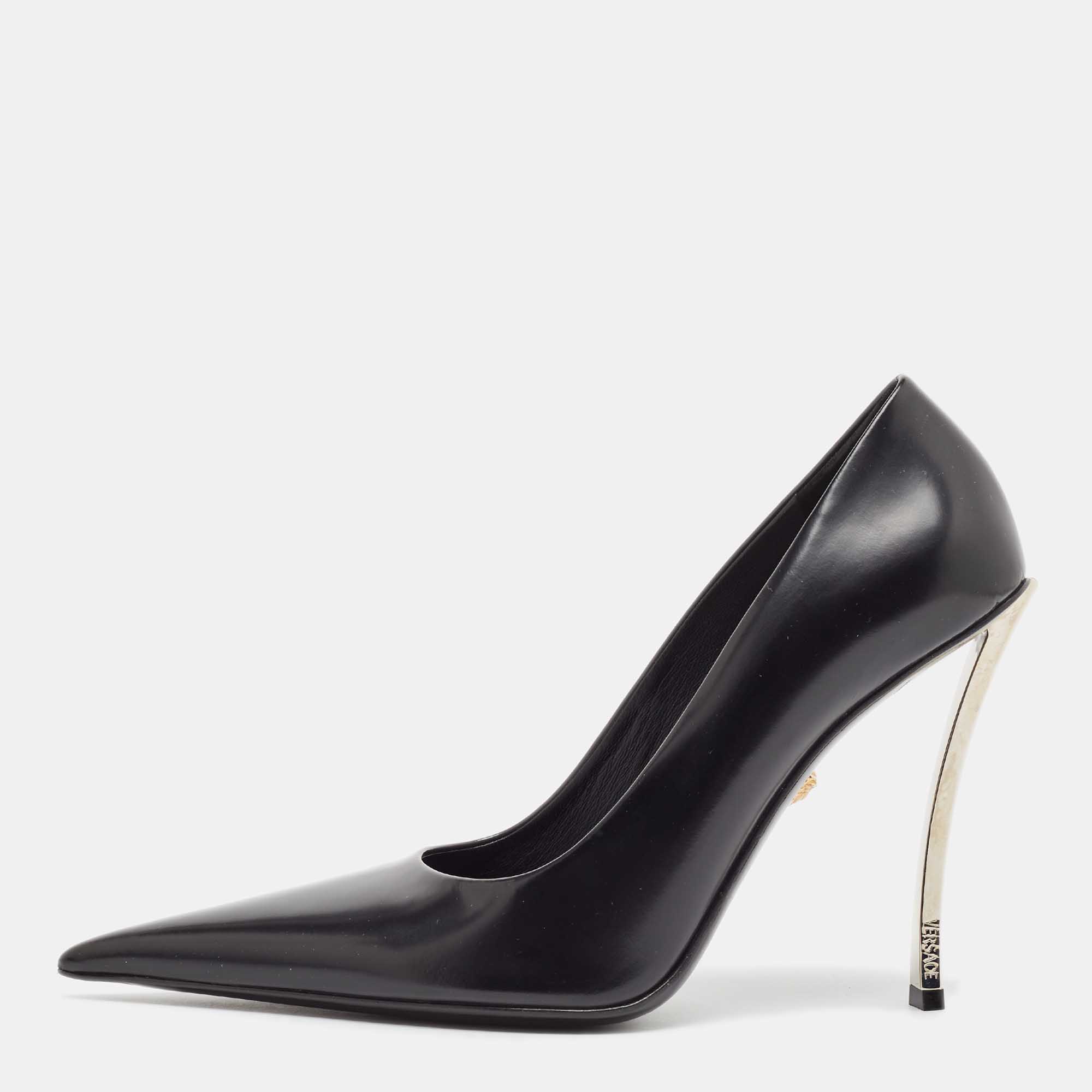 Versace Black Leather Pin-Point Pumps Size 41