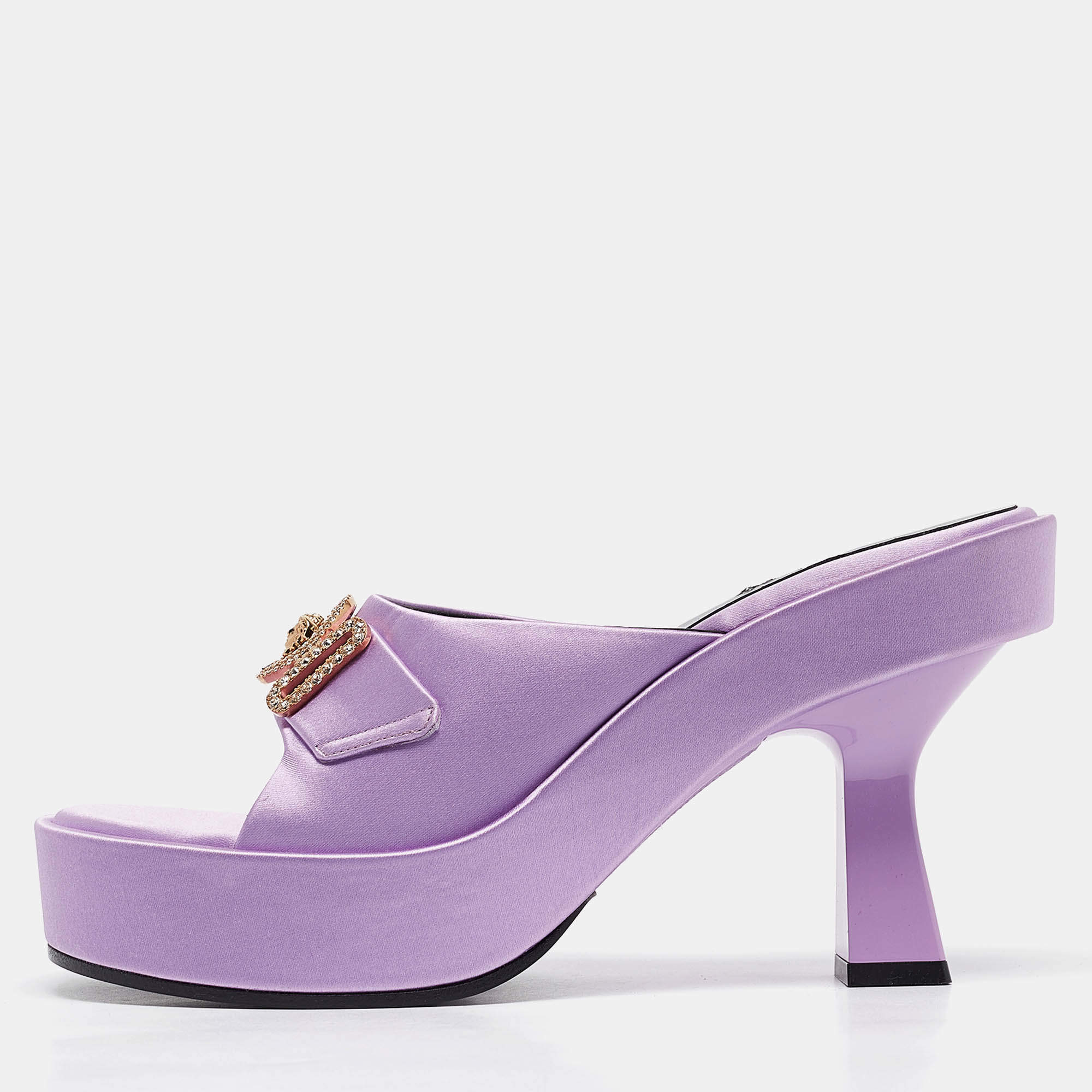 Versace Purple Satin Medusa Mules Size 38