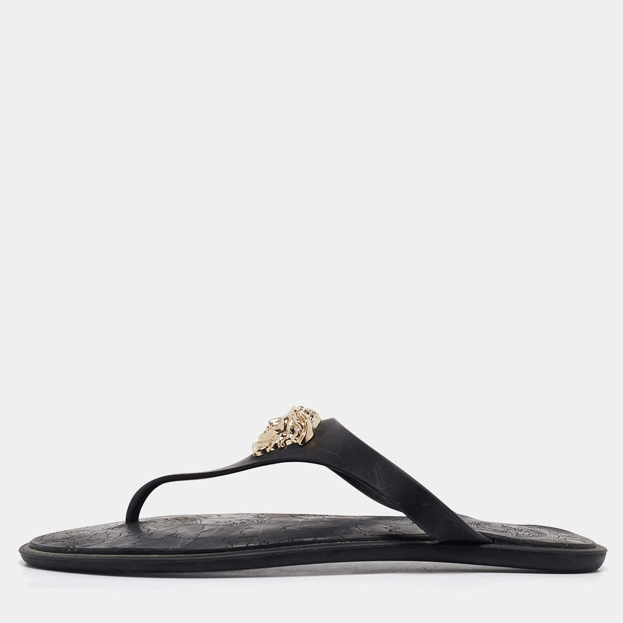 Versace Black Rubber Medusa Flat Slides Size 37