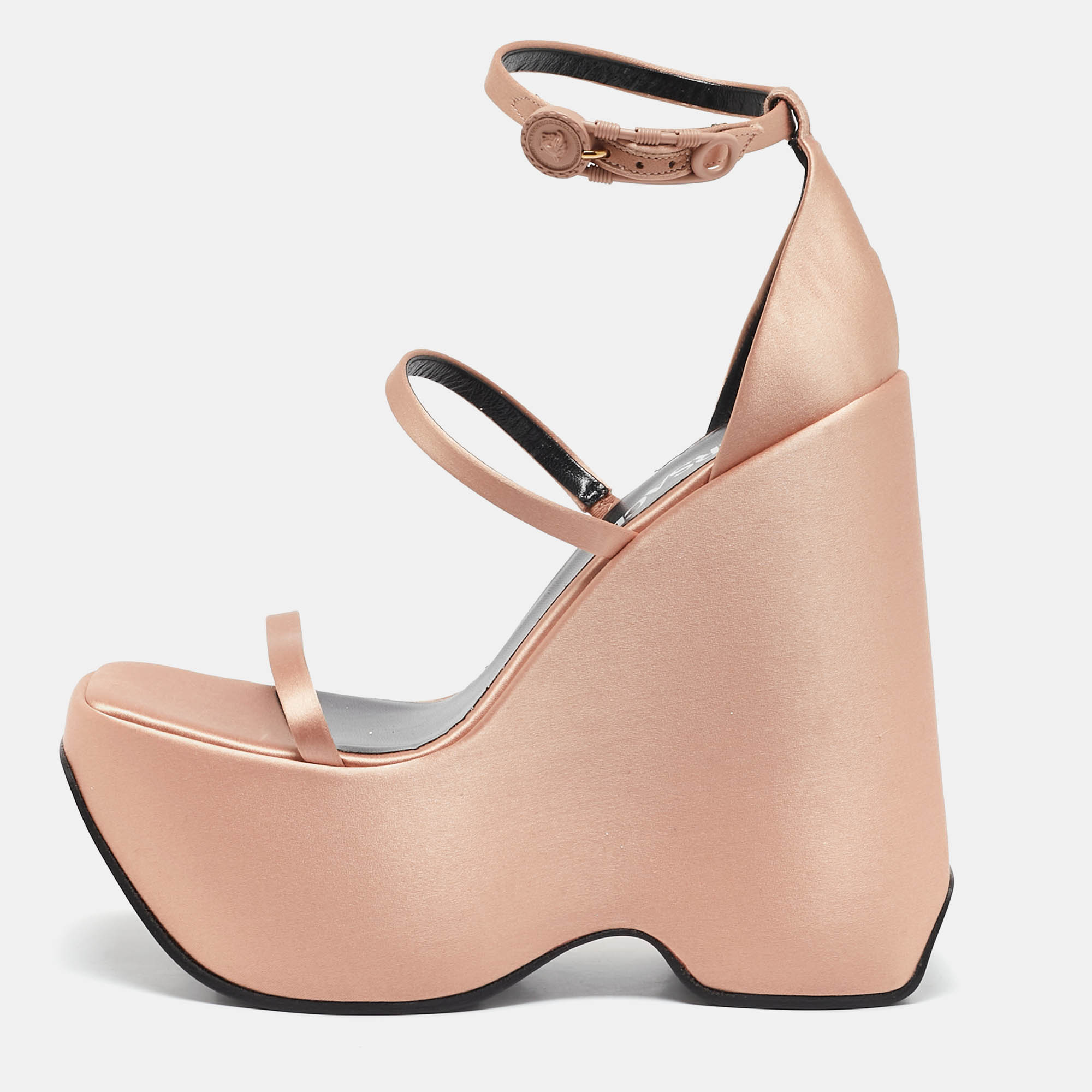 Versace Gold Satin Platform Wedge Sandals Size 37