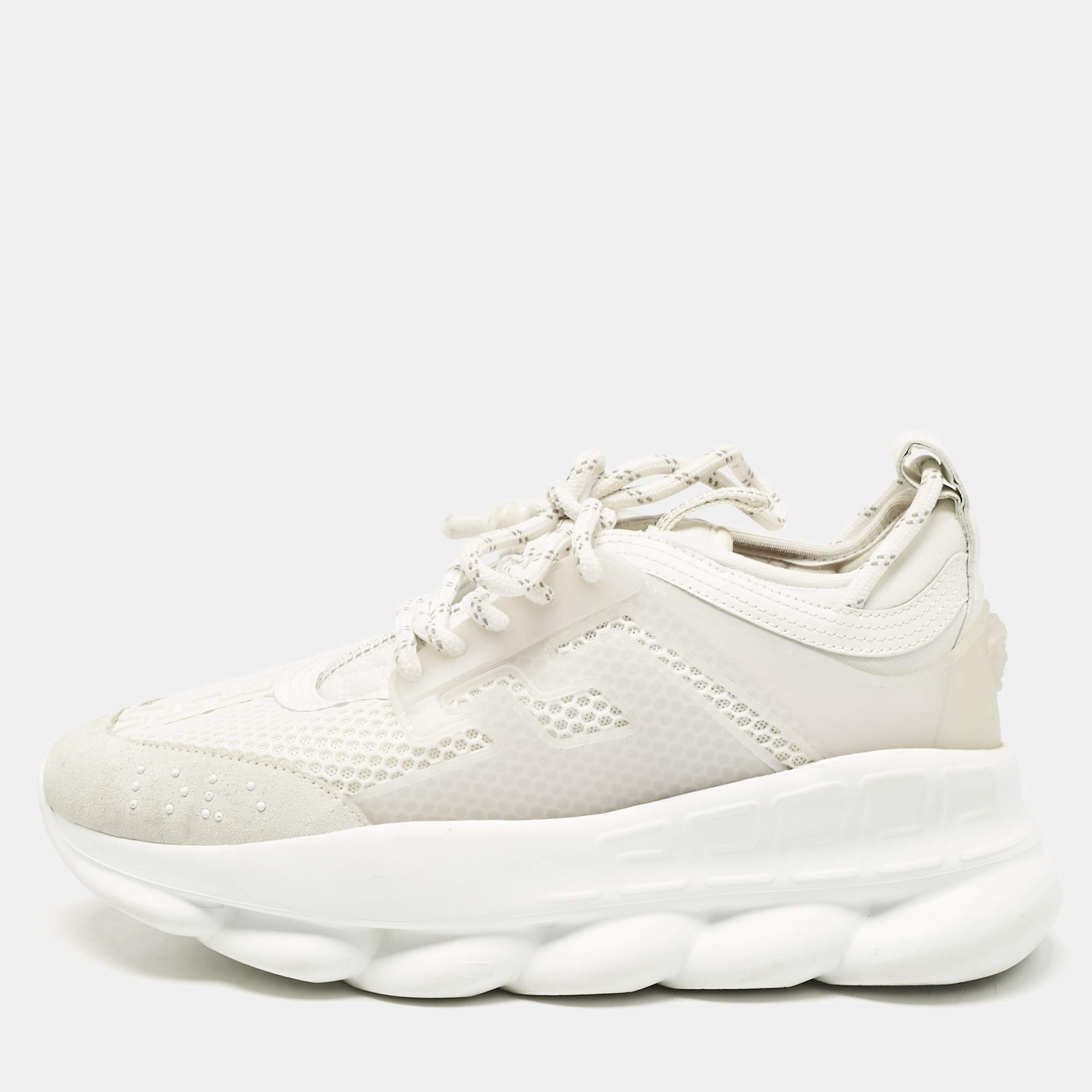 Versace White Suede and Leather Chain Reaction Sneakers Size 39