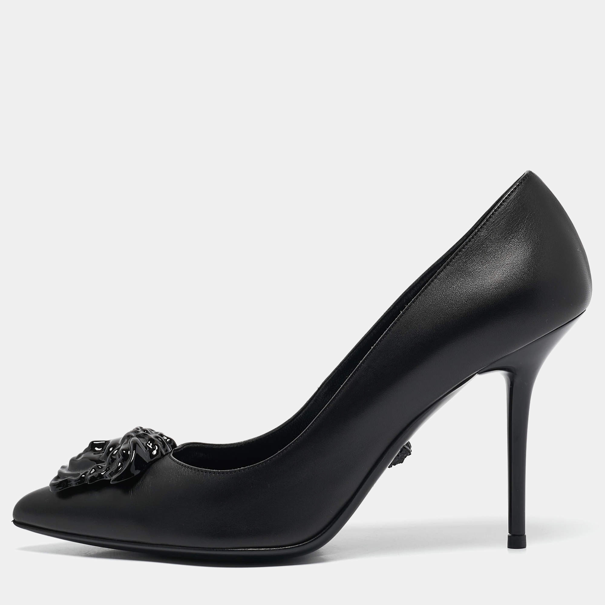 Versace Black Leather Medusa Pumps Size 38.5