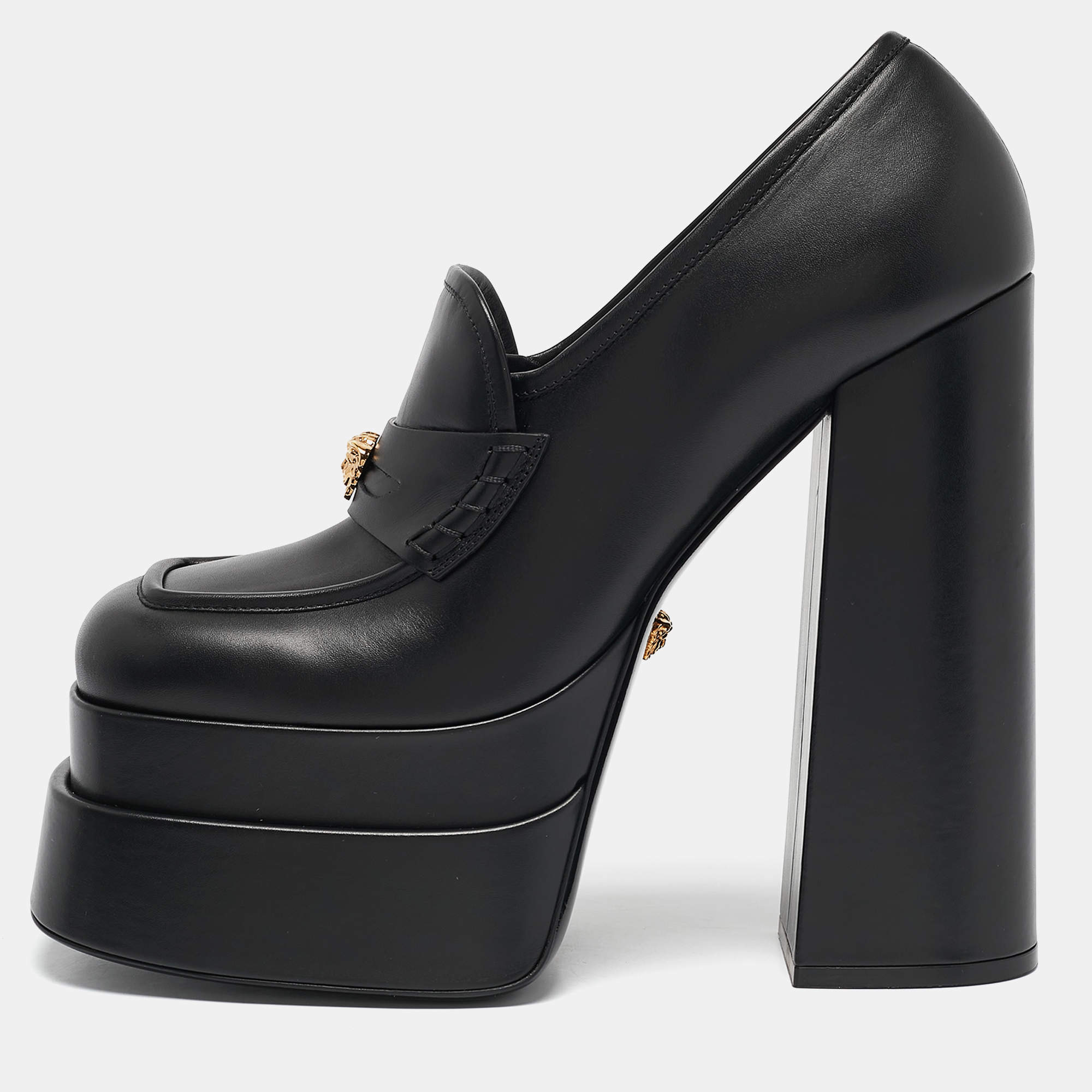 Versace Black Leather Juno Platform Pumps Size 41