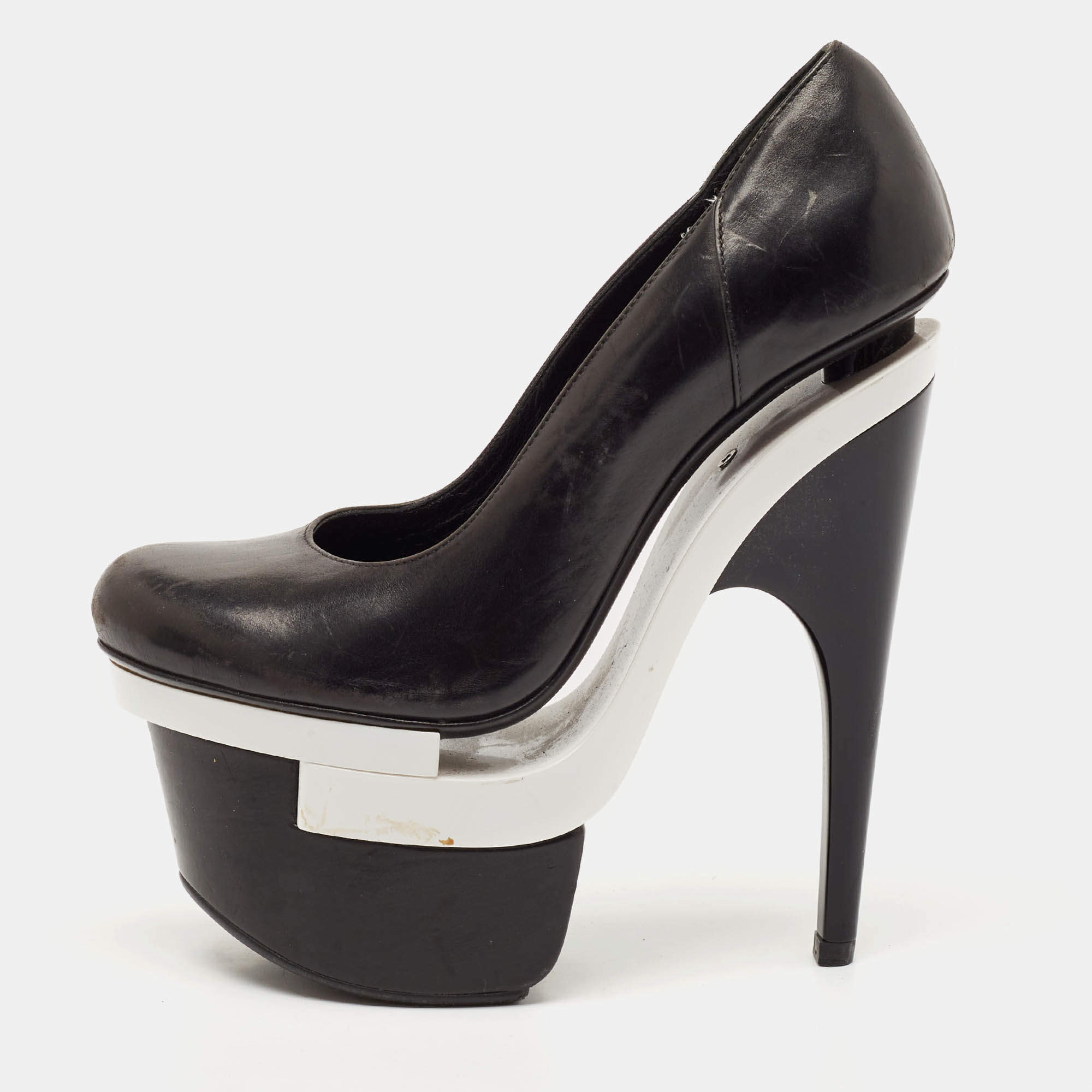 Versace Black/White Leather Triple Platform Pumps Size 35