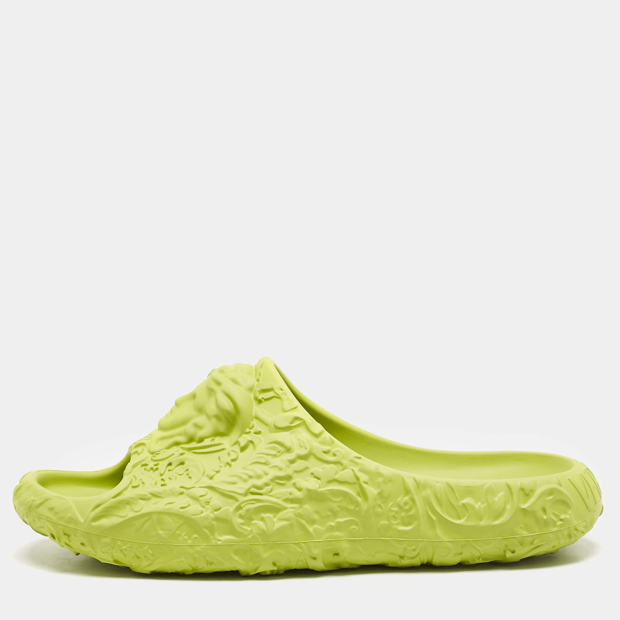Versace Neon Green Baroque Medusa Embossed Rubber Pool Slide Sandals Size 40