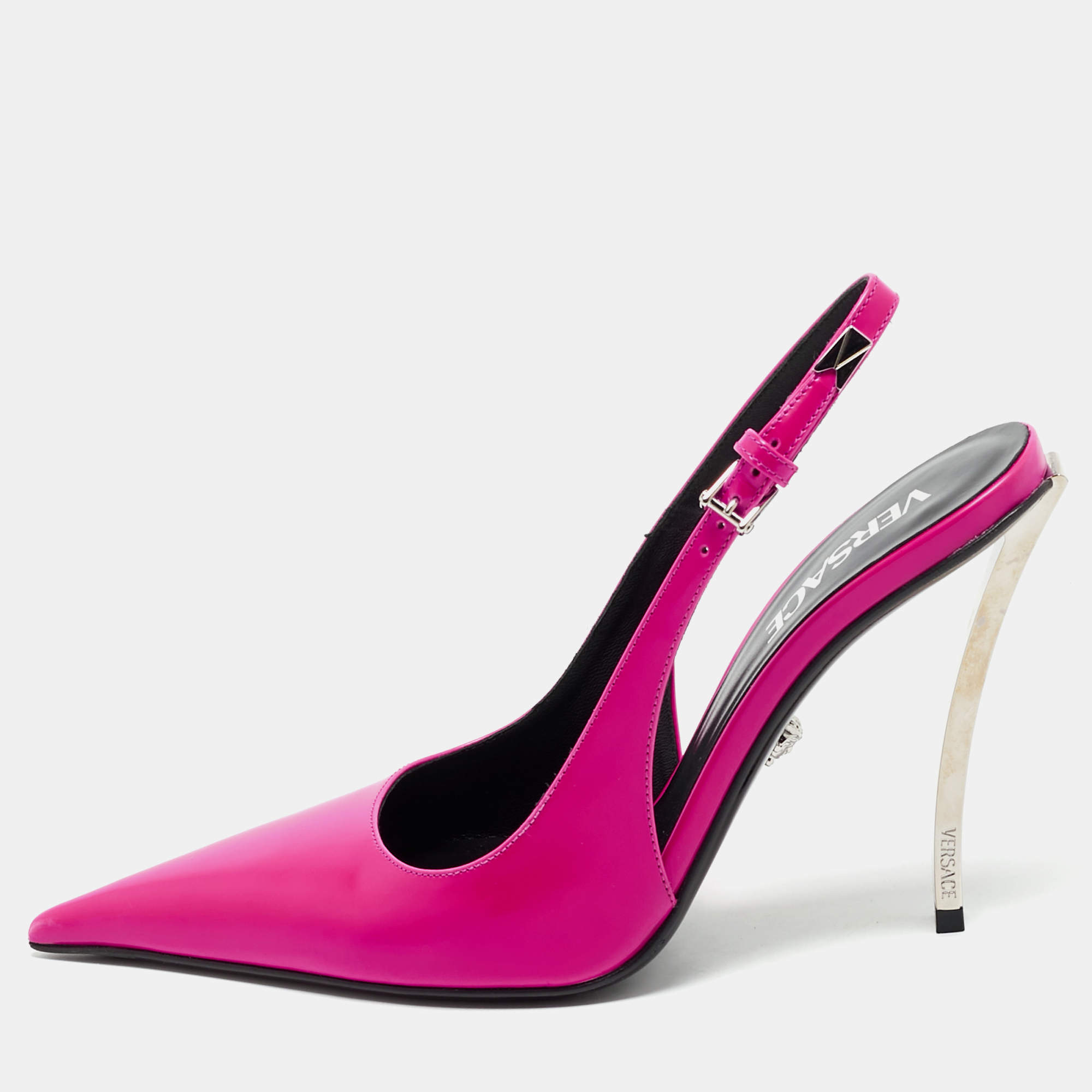 Pre Owned Versace Pink Leather Pin-Point Slingback Pumps Size 37.5