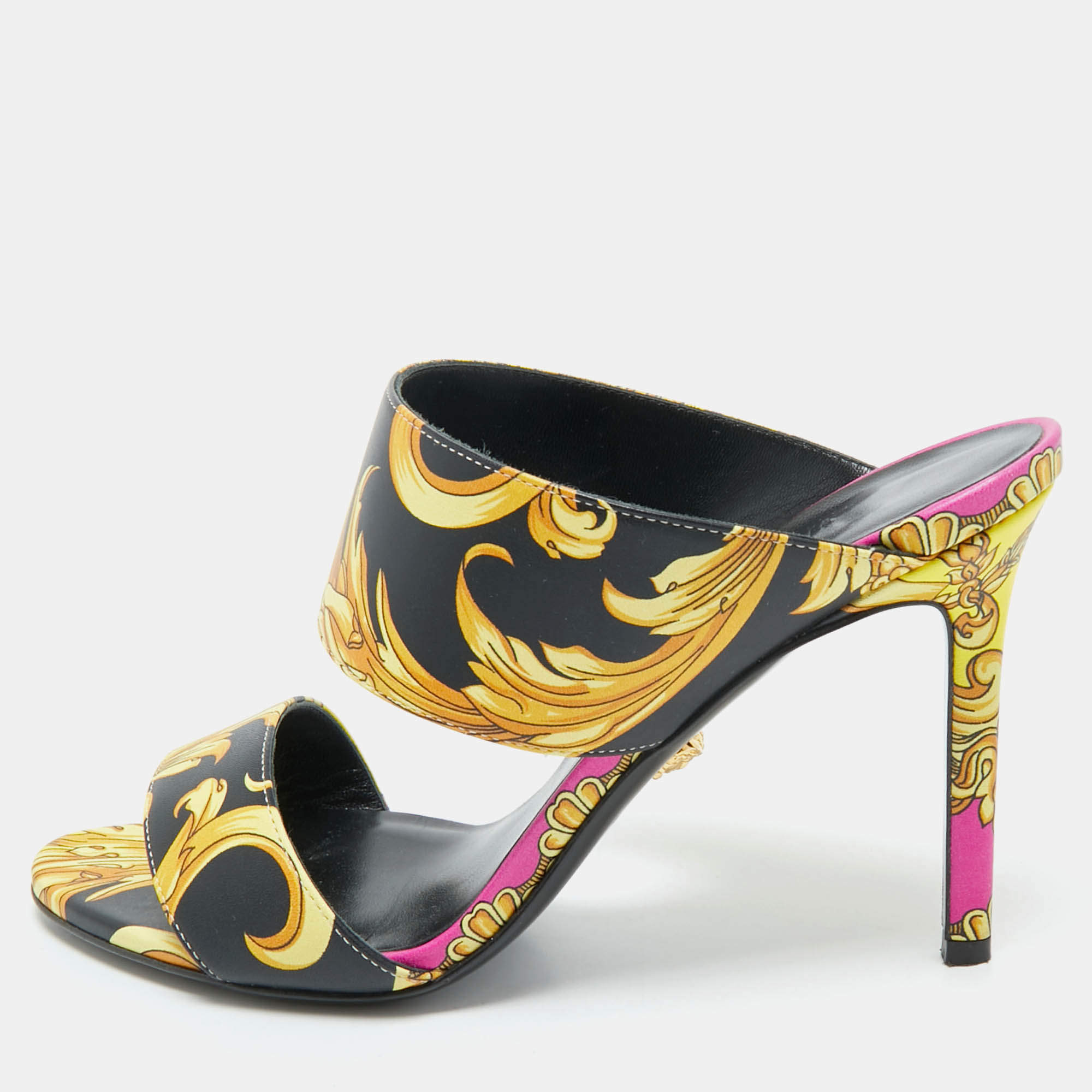 Versace Multicolor Baroque Print Leather Tribute Sandals Size 37