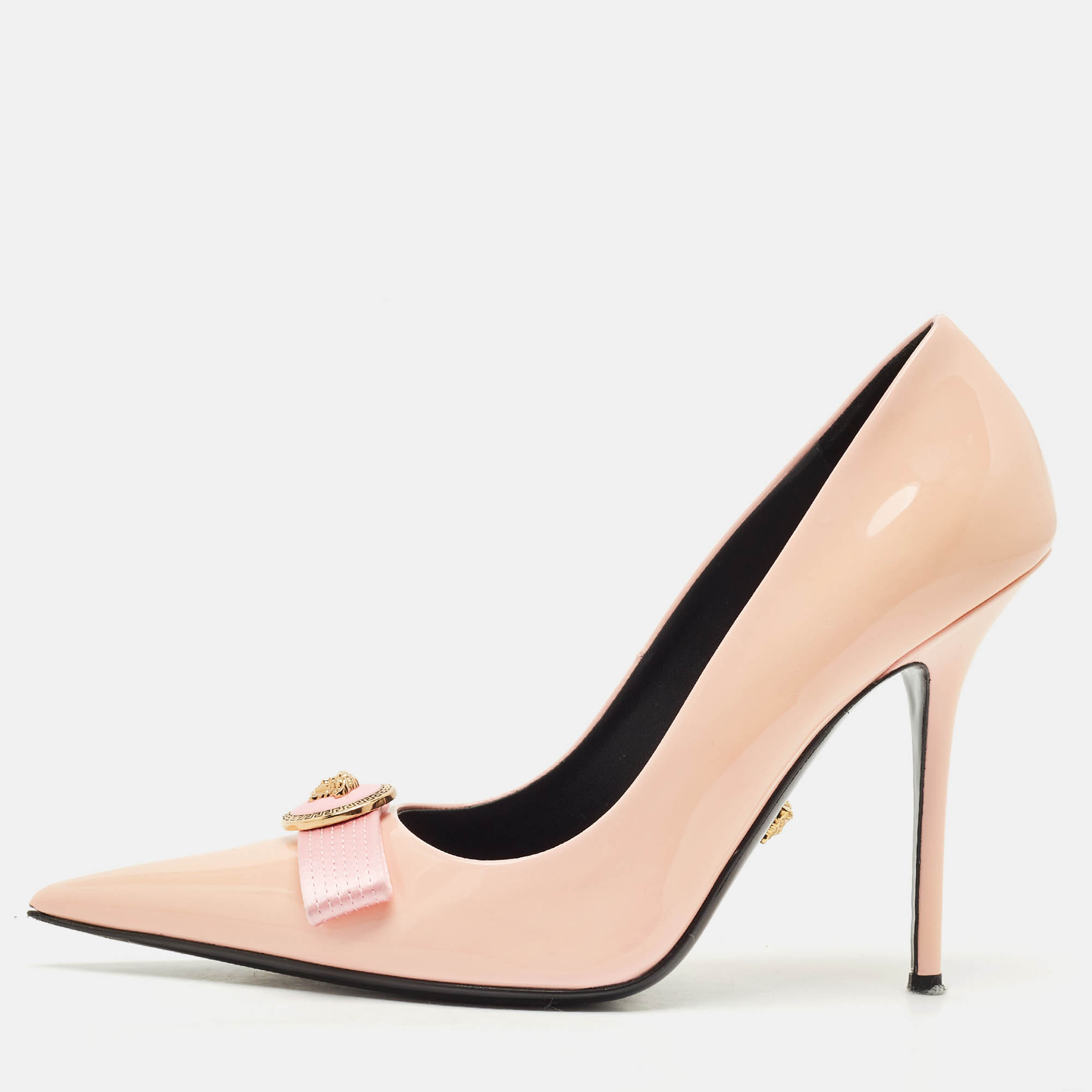 Pre Owned Versace Pink Patent Leather Gianni Ribbon Pumps Size 38