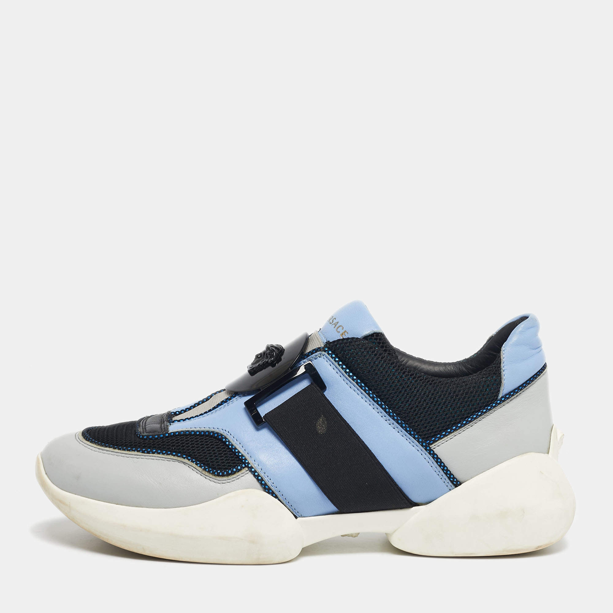 Pre Owned Versace Tricolor Leather and Mesh Medusa Slip On Sneakers Size 38