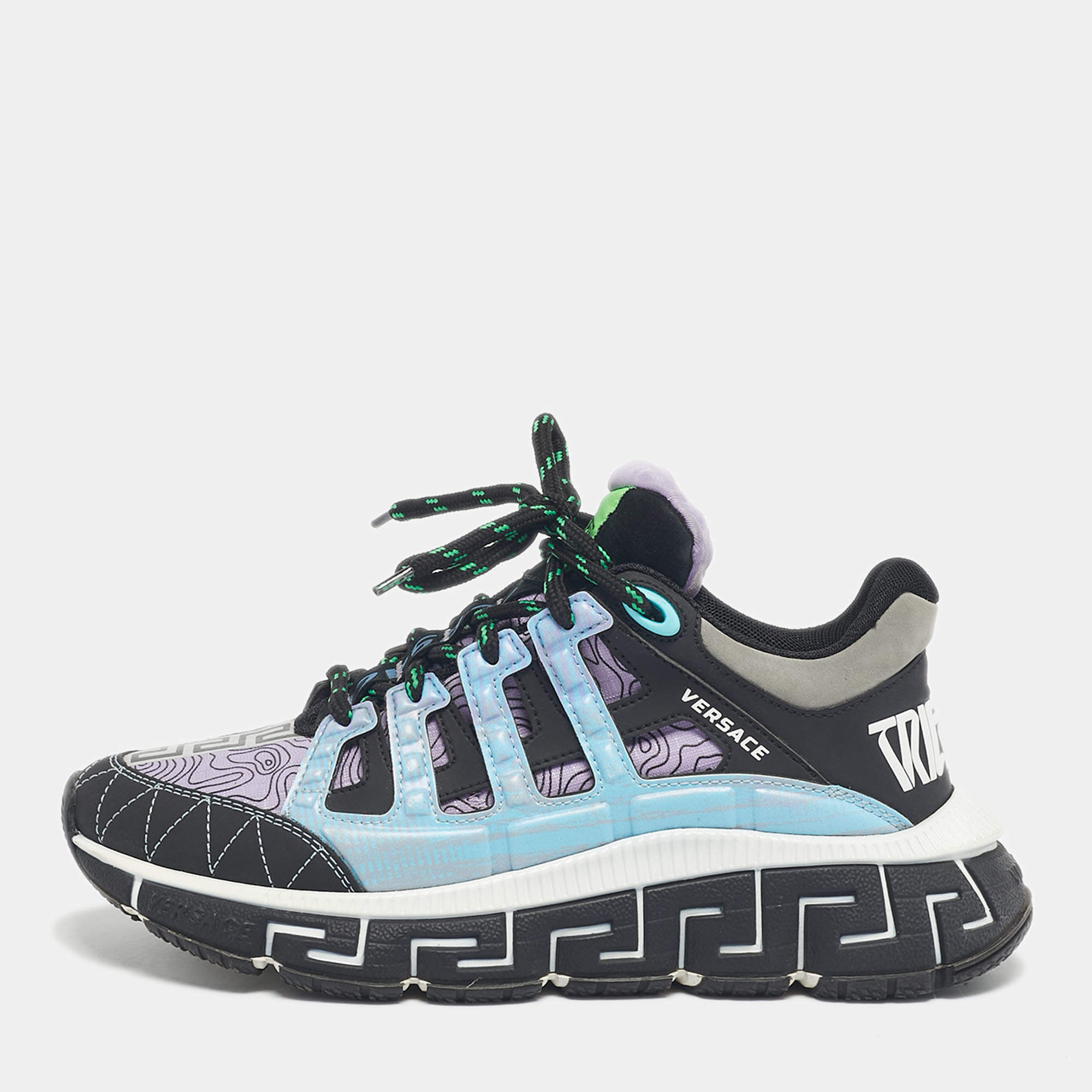 Pre Owned Versace Multicolor Canvas and Leather Trigreca Low Top Sneakers Size 37